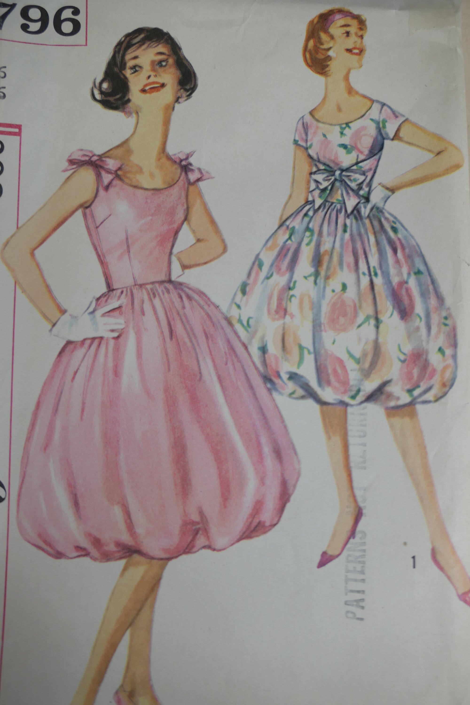 Vintage Bubble Skirt Party Dress Pattern, Simplicity 2796, 36 bust Misses 1950s 1960s