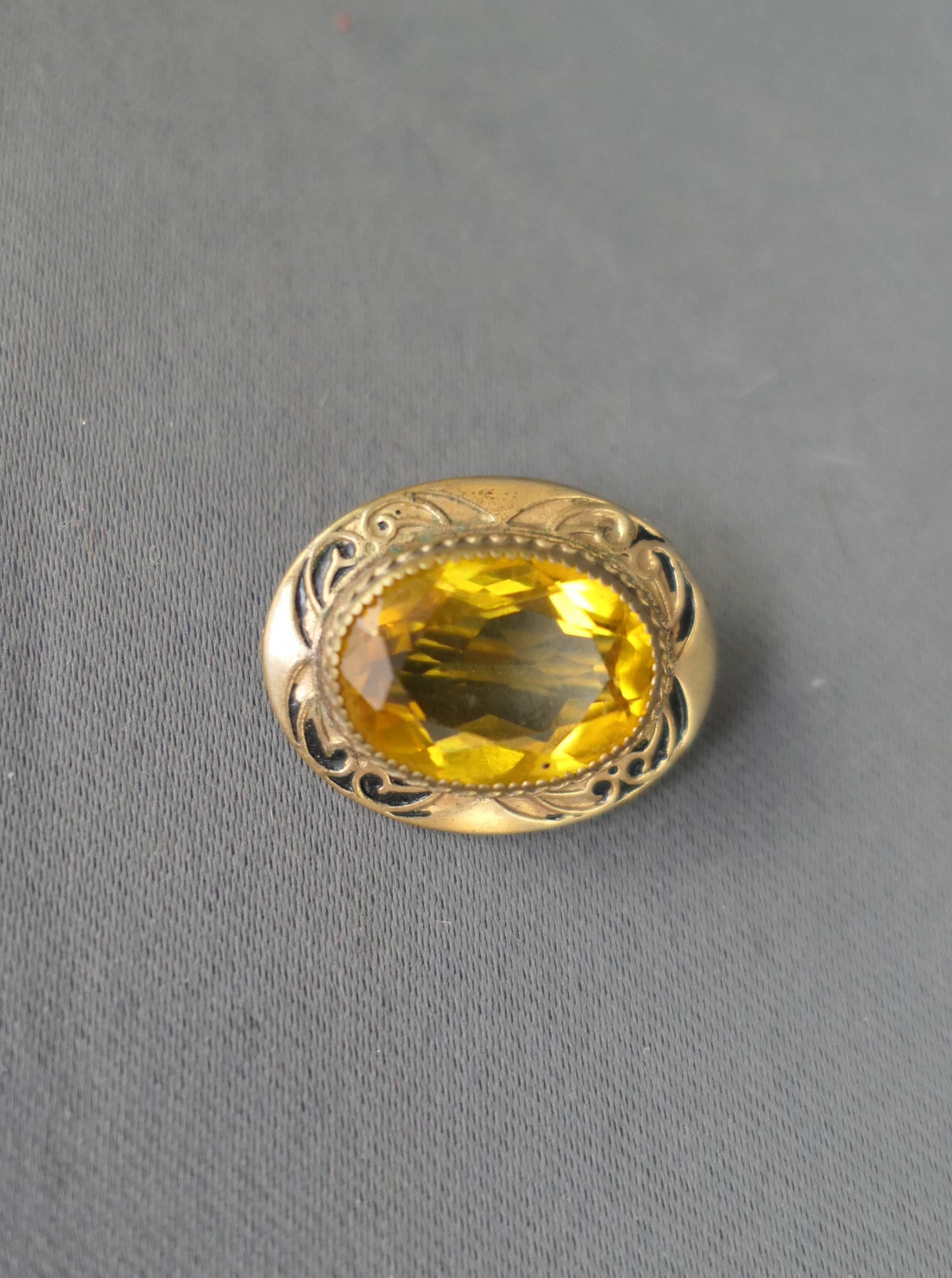 Antique Citrine Brooch, 1 Inch Victorian 1800s Bezel Set
