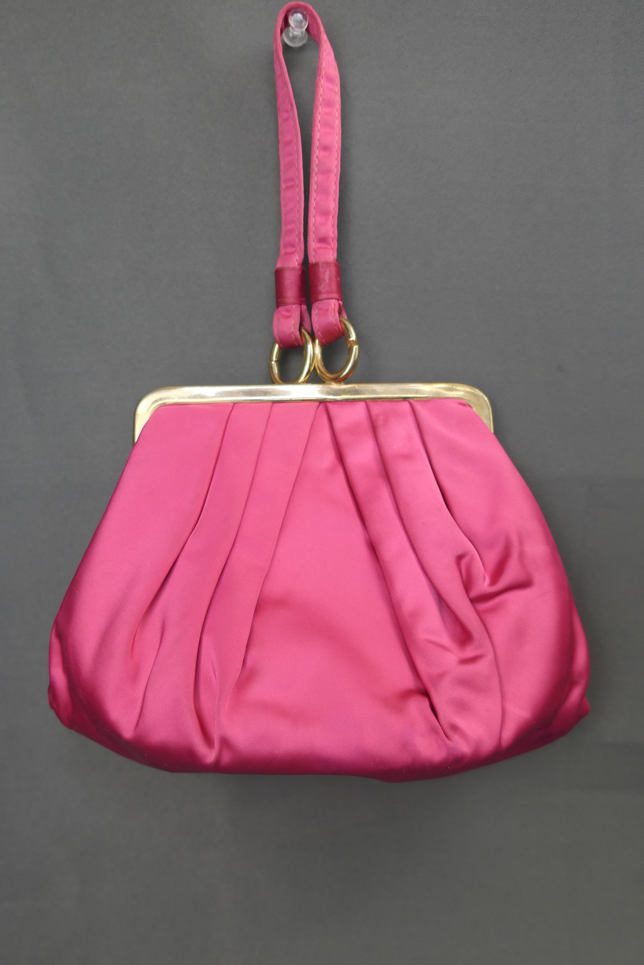 Vintage 1950s Pink Satin Wrist Purse, Small Evening Bag