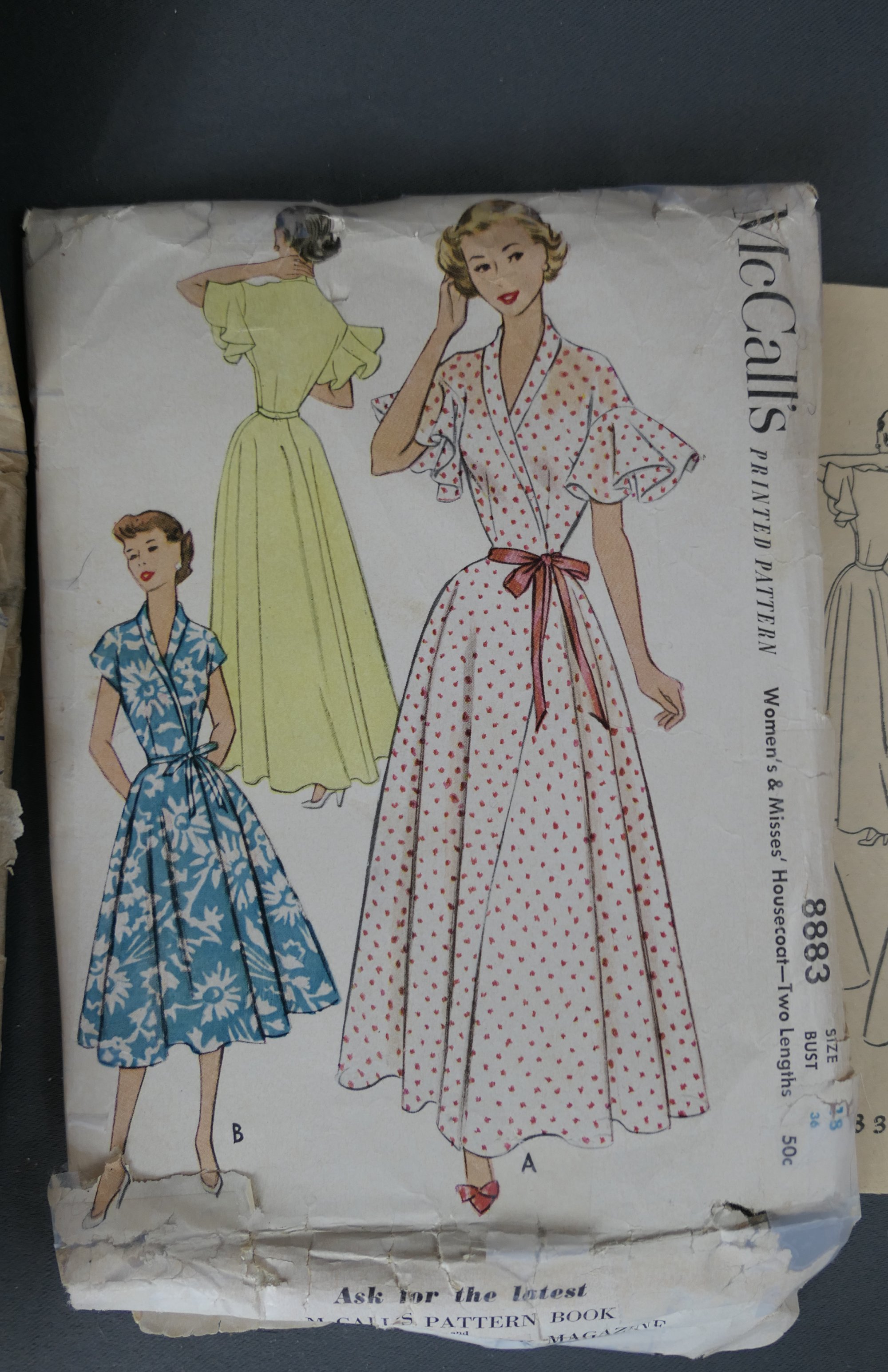 Vintage 1950s Housecoat Pattern Dressing Gown in Two Lengths McCall's 8883, 36 bust