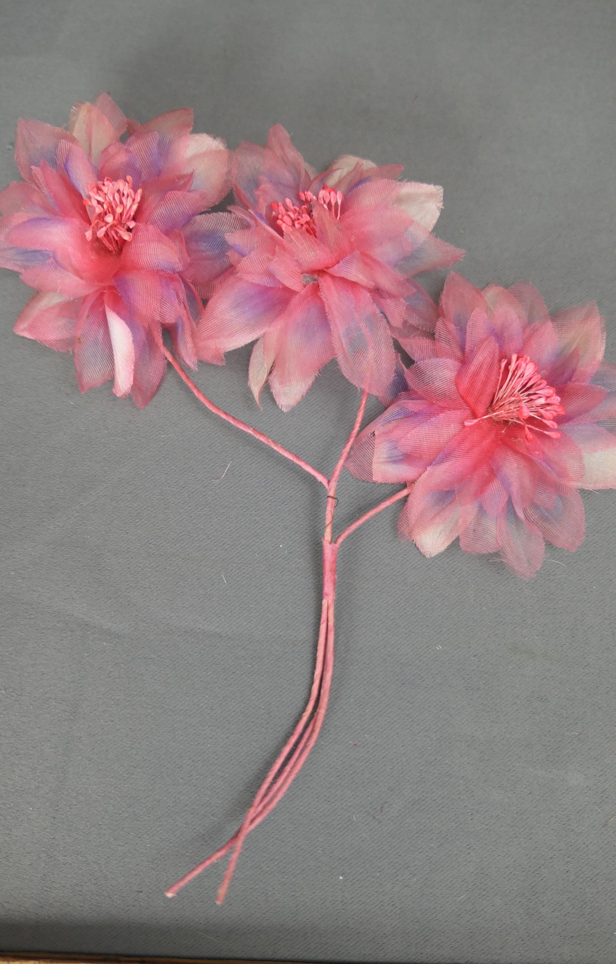 Vintage Pink Millinery Hat Flowers Stem, Touch of Lavender and Sheer Petals, 1940s 1950s