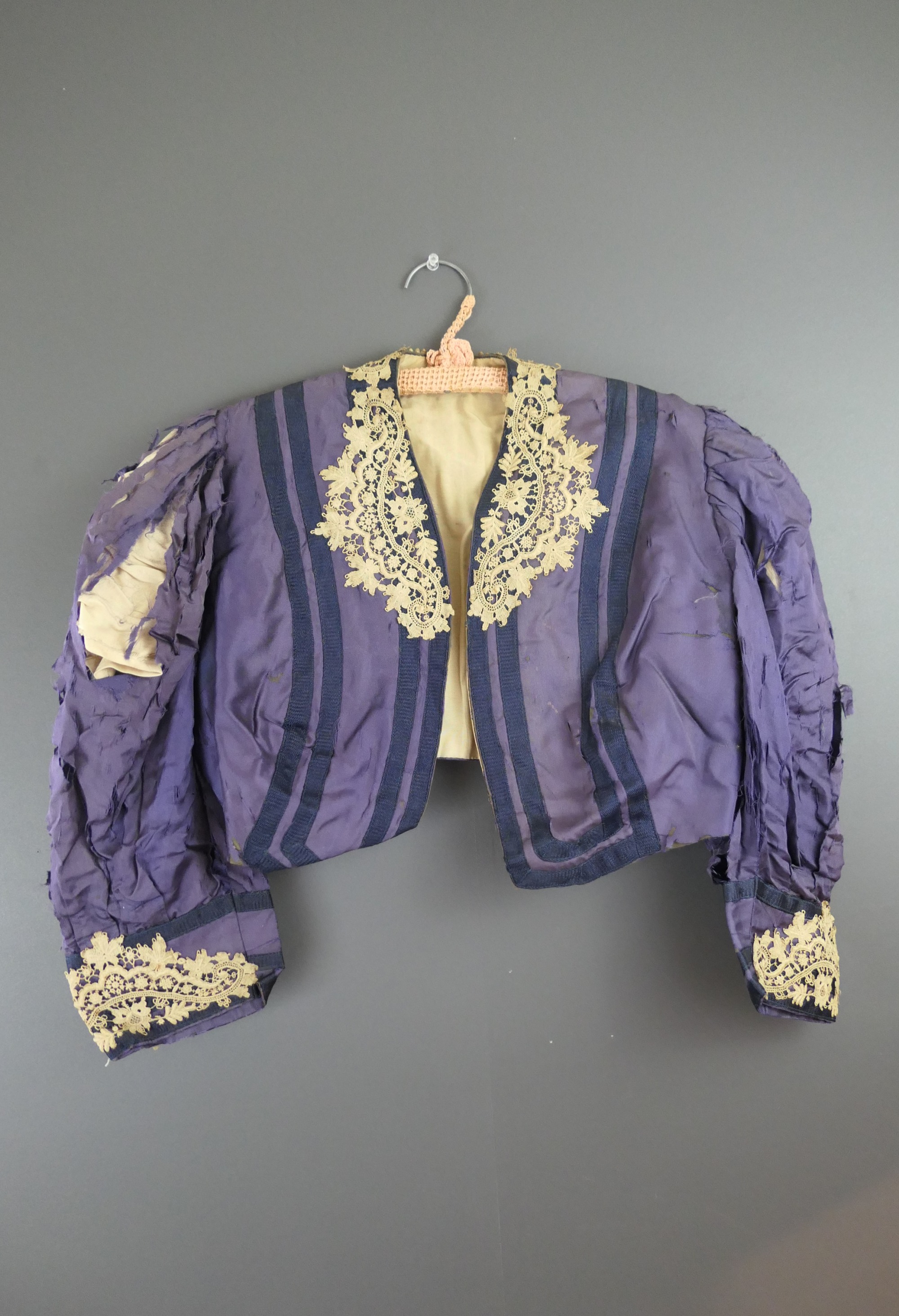 DAMAGED Victorian Blue Silk Jacket  Bodice, Poor Condition, 1800s