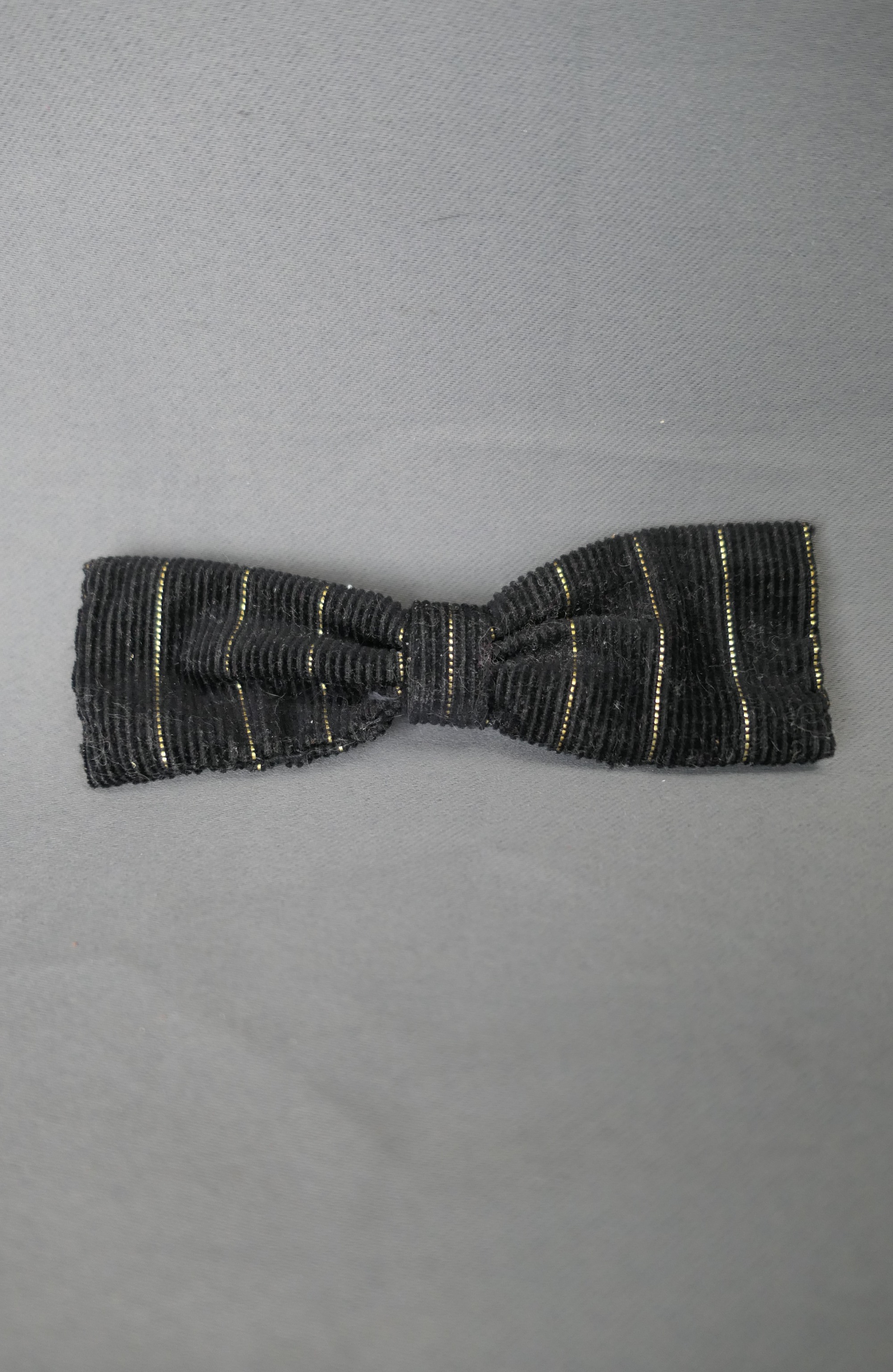 Vintage Men's Clip On Bow Tie, 1960s Black Corduroy with Gold, Wembley