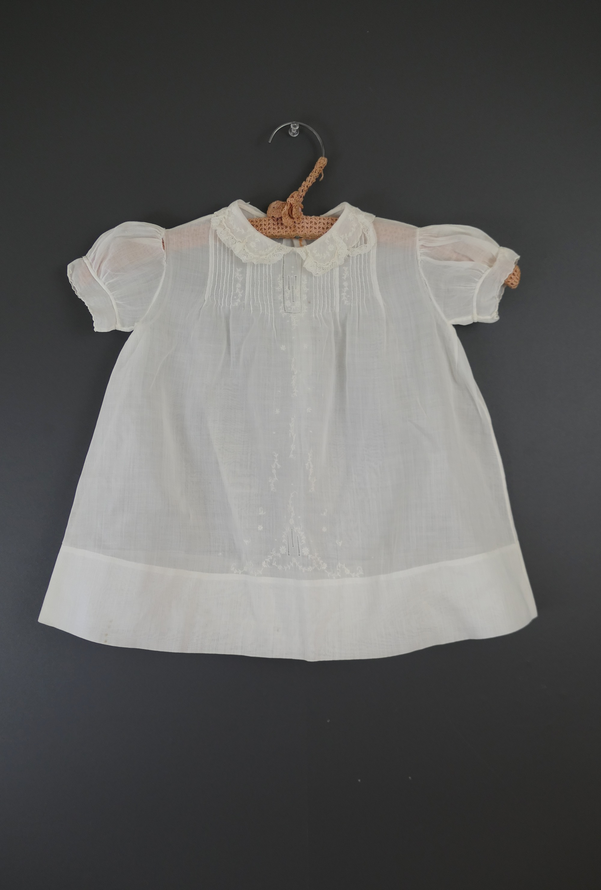 Vintage White Cotton Baby Dress, 20 inch chest, or Large Doll, needs some mending, 1950s