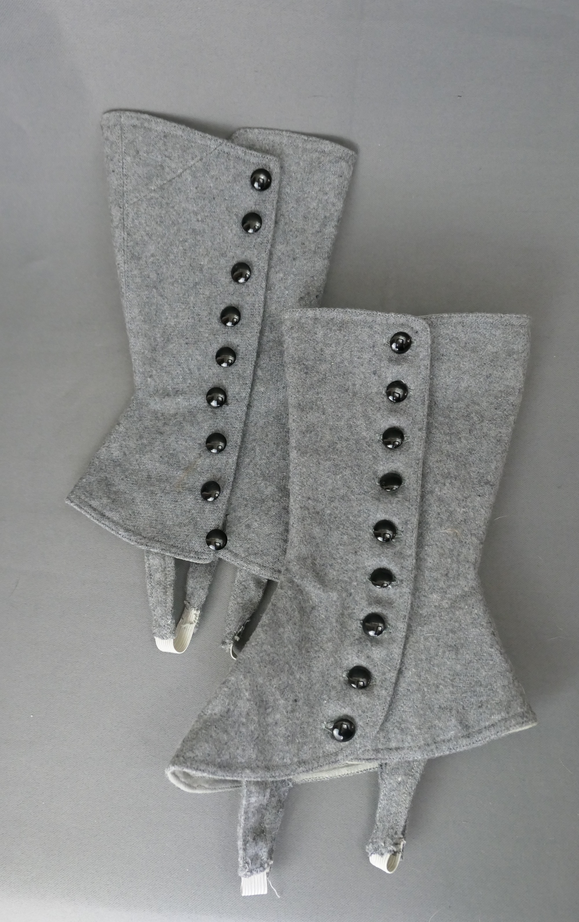Vintage Grey Wool Spats, Women's Button Up with Elastic Straps, 1900s