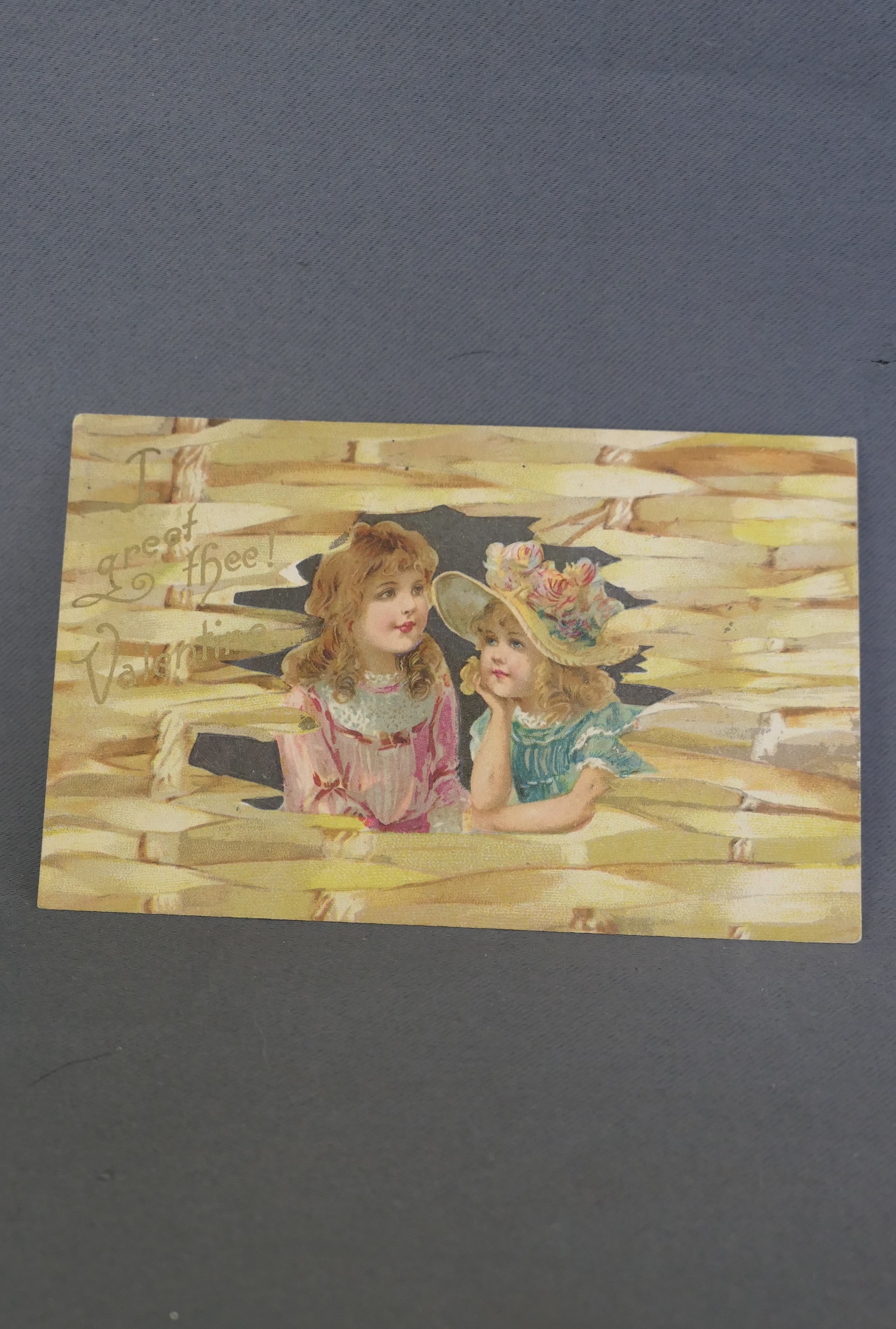 Vintage Valentine Post Card, Girls in Basket, Embossed divided back, 1908