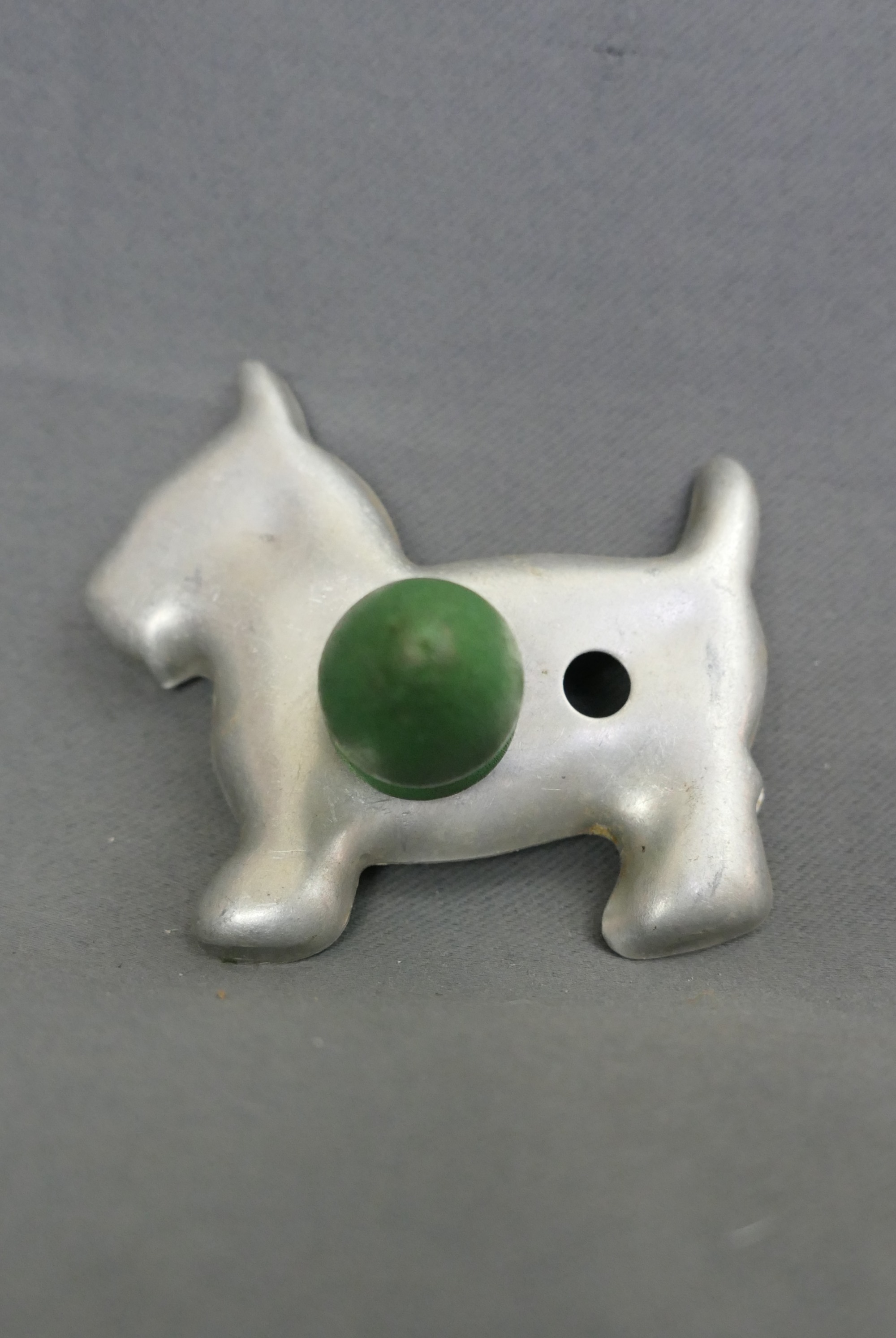 Vintage Scottie Dog Cookie Cutter, Green Wood Handle, 1940s 1950s
