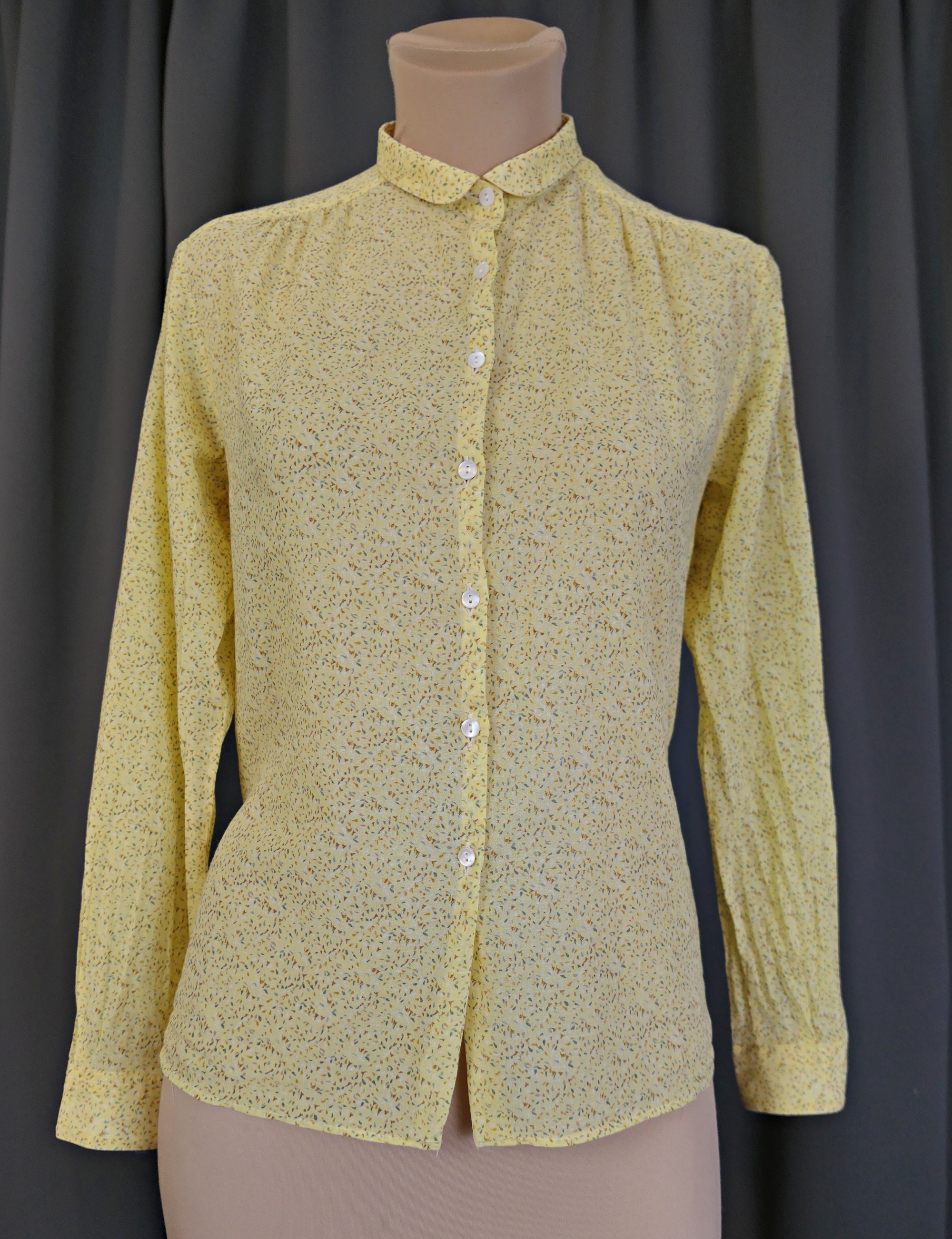 Vintage Yellow Specks Blouse by Cacharel 1970s Cotton, 36 bust