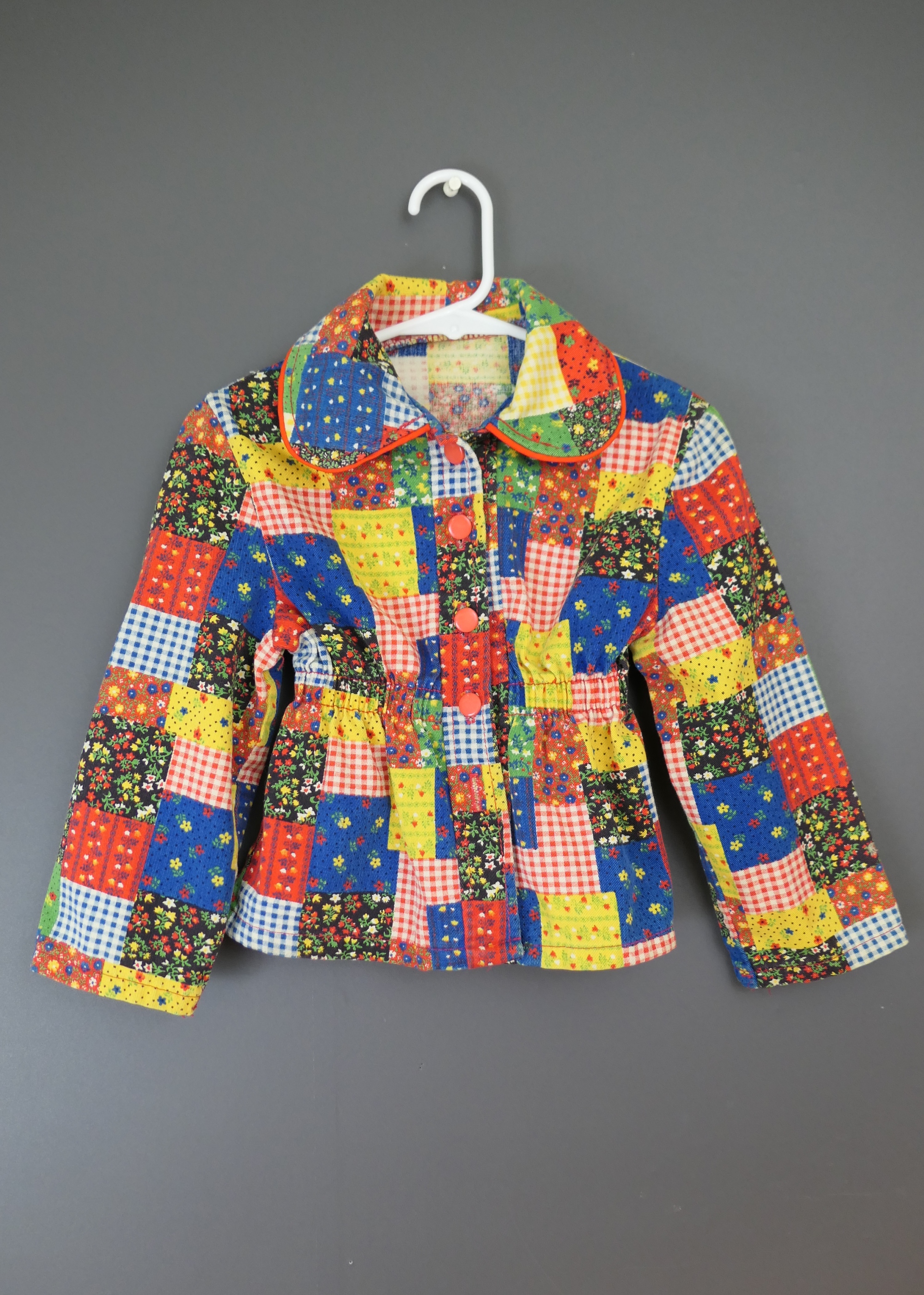 Vintage Little Girl Toddler Patchwork Print Jacket with Elastic Waist, 1970s Toddler