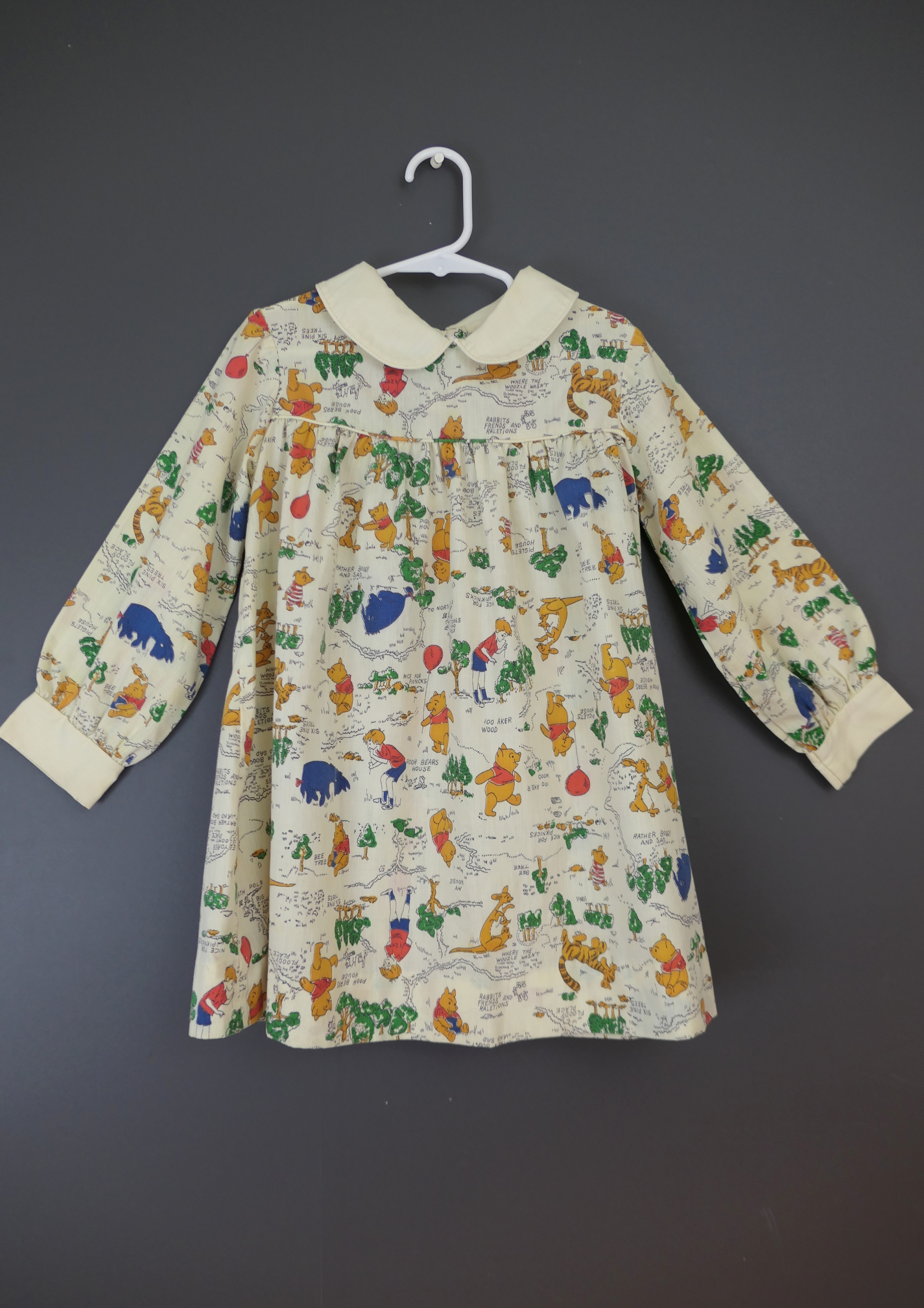 Vintage Little Girl Dress Winnie The Pooh, 1980s Sears, size 6, Novelty Print