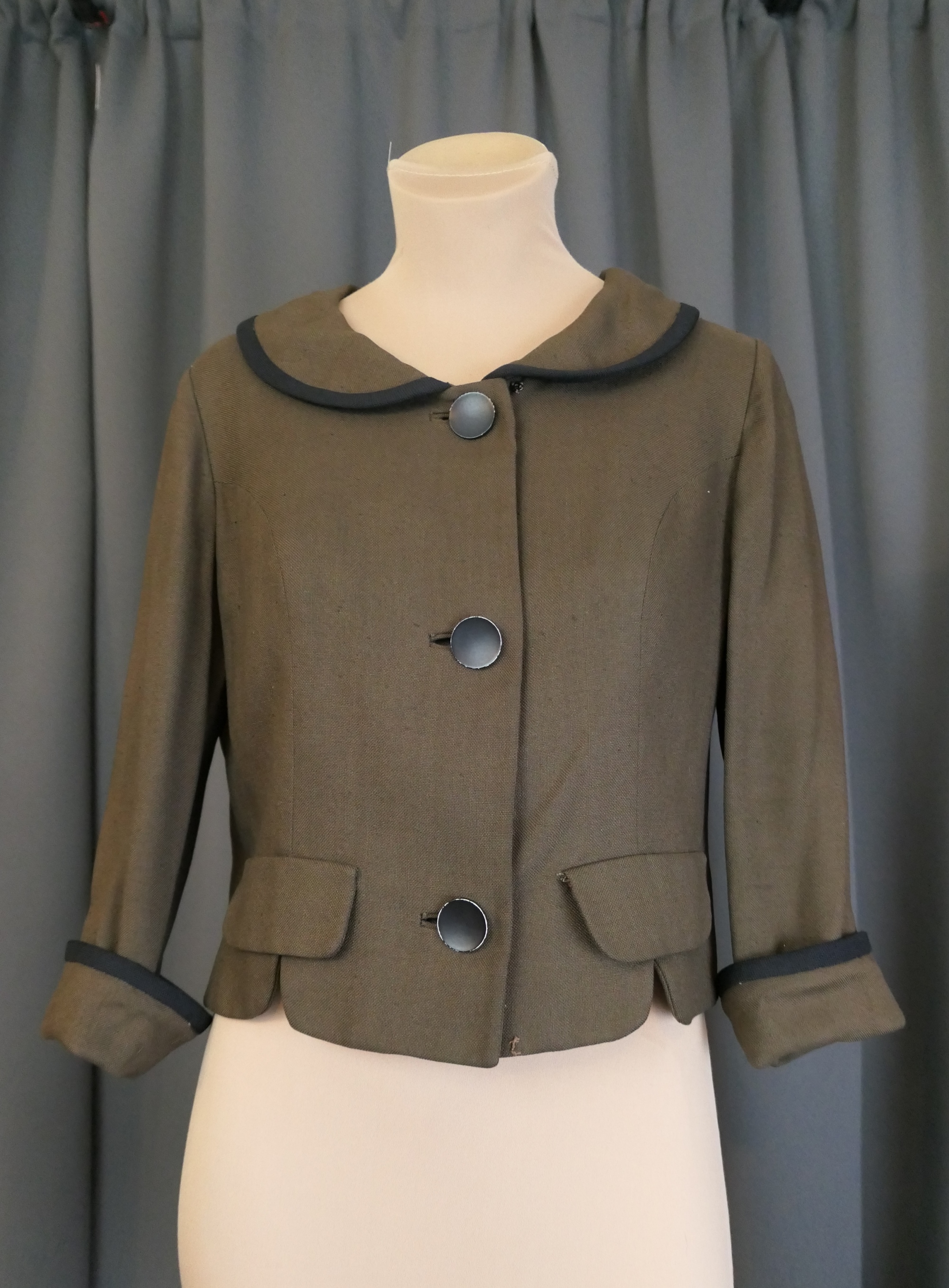 Vintage Brown  Suit Jacket with Black Trim, 1960s, 36 bust