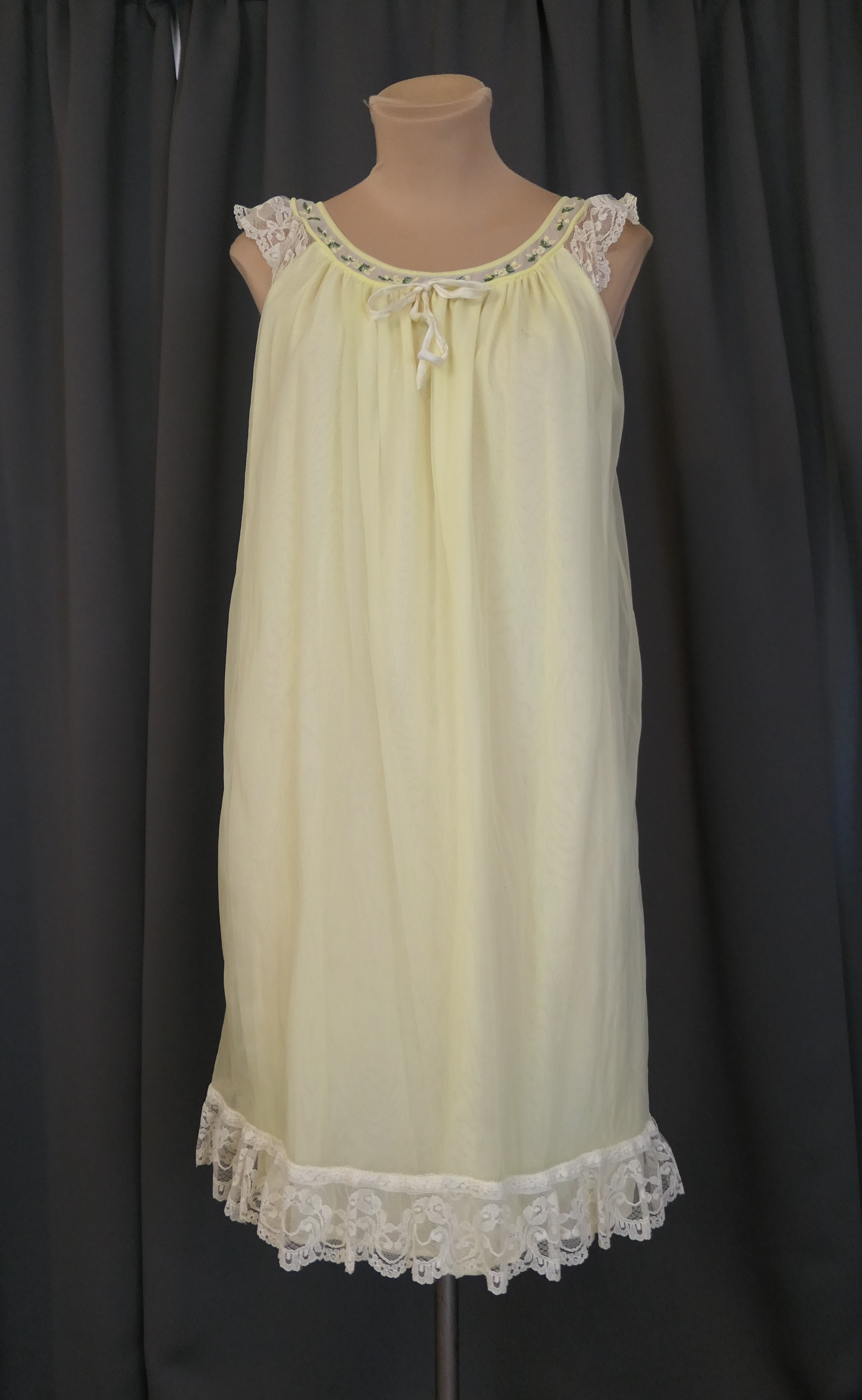 Vintage Yellow Sheer Nylon Nightgown Nightie, 1960s, 36 bust, Aristocraft, small