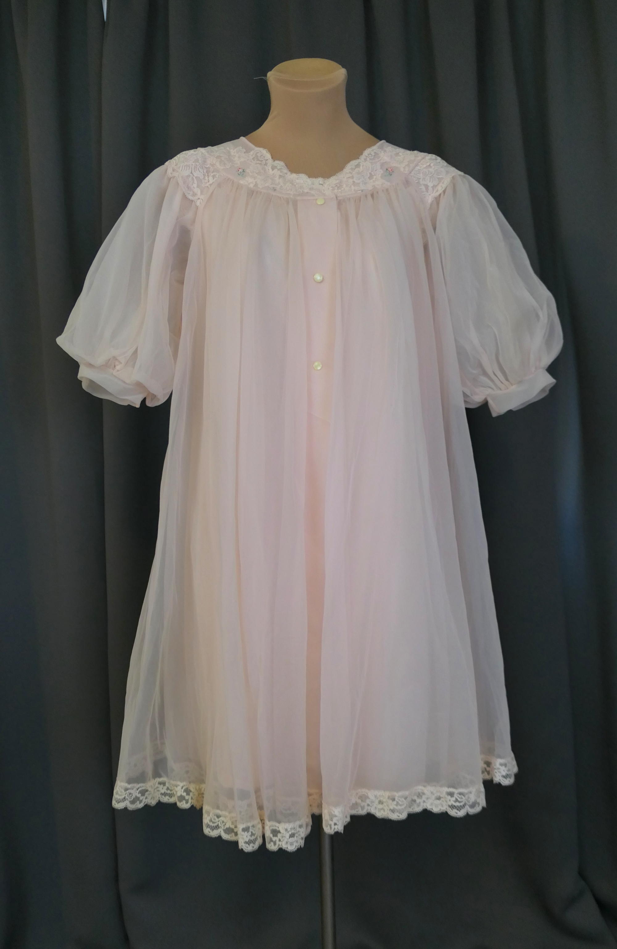Vintage Pink Peignoir Set, 1960s, 36 bust, Nightgown & Sheer Robe, Shadowline Small