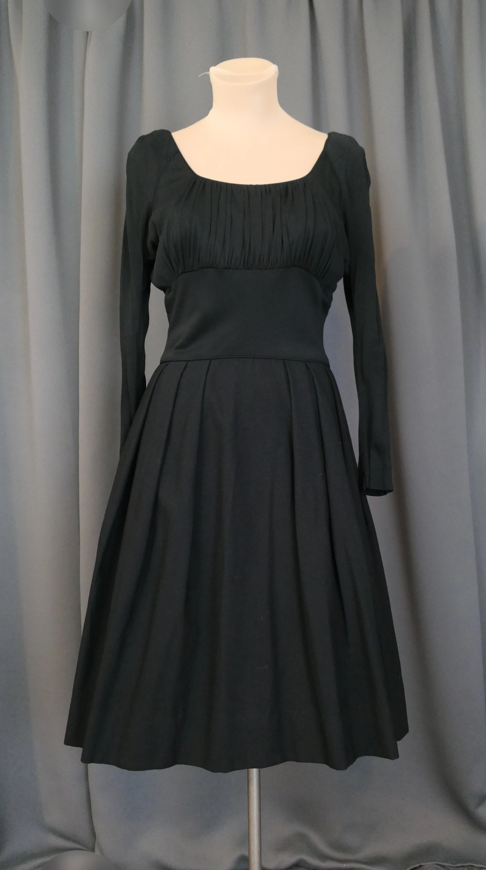 Vintage Black Evening Dress with Jersey Top and Wool Skirt, 1960s, 36 bust, issues