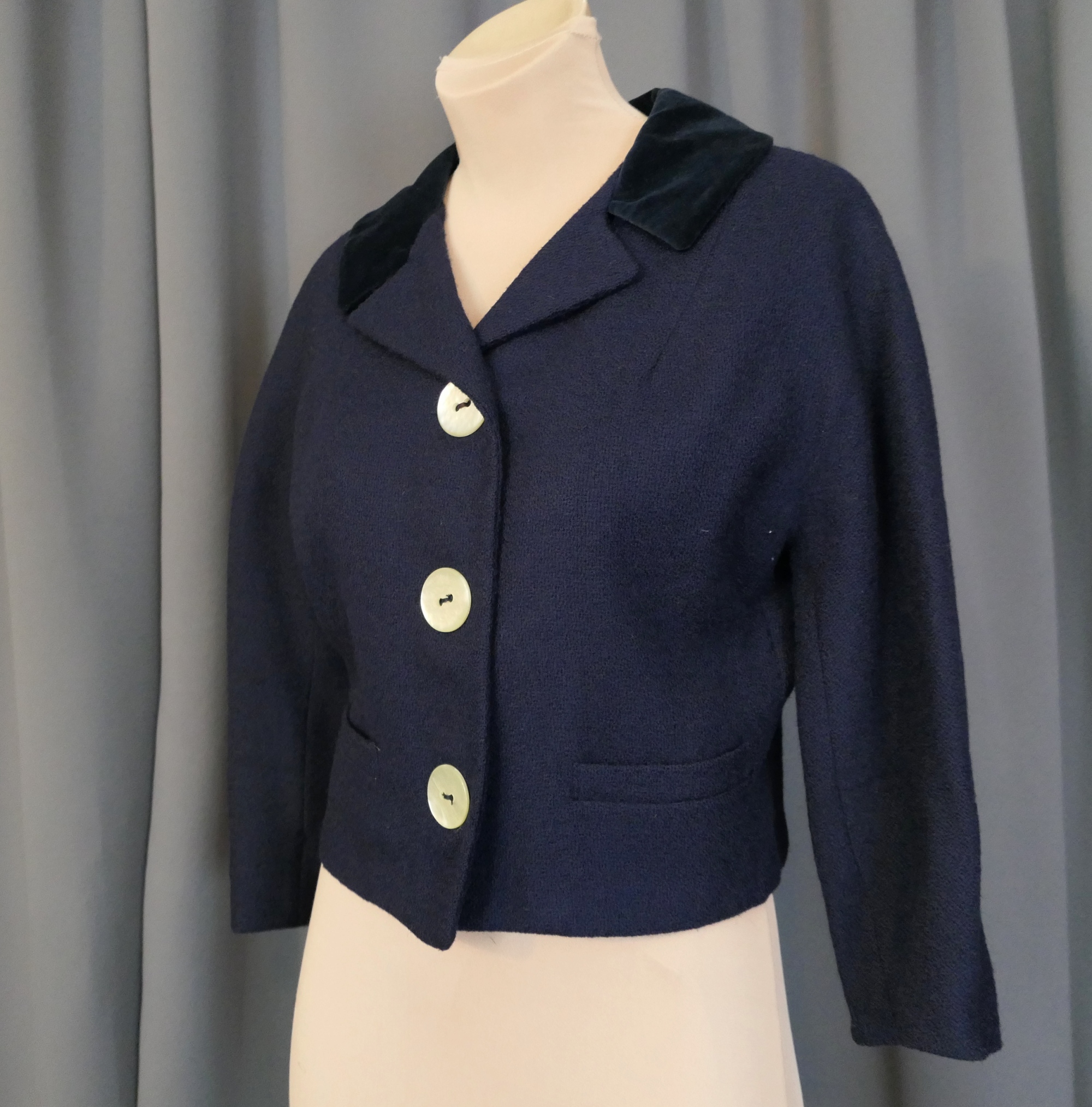 Vintage Big Button Wool Jacket with Velvet Collar, 1960s Suit, 34 bust