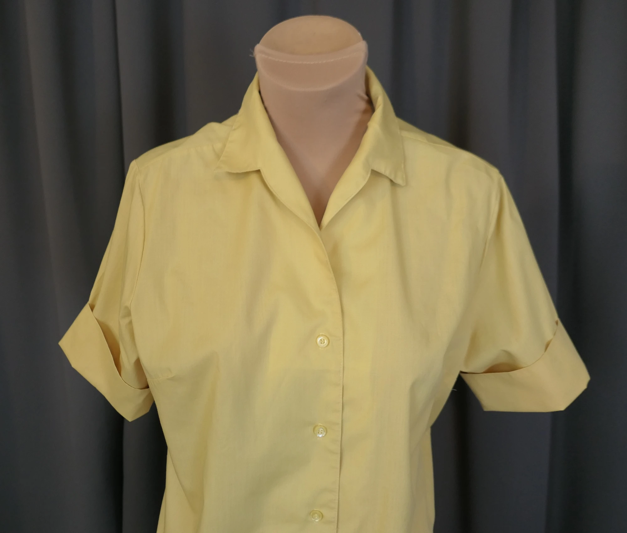 Vintage Yellow Gold Tailored Blouse, Cotton, 36 bust, 1960s