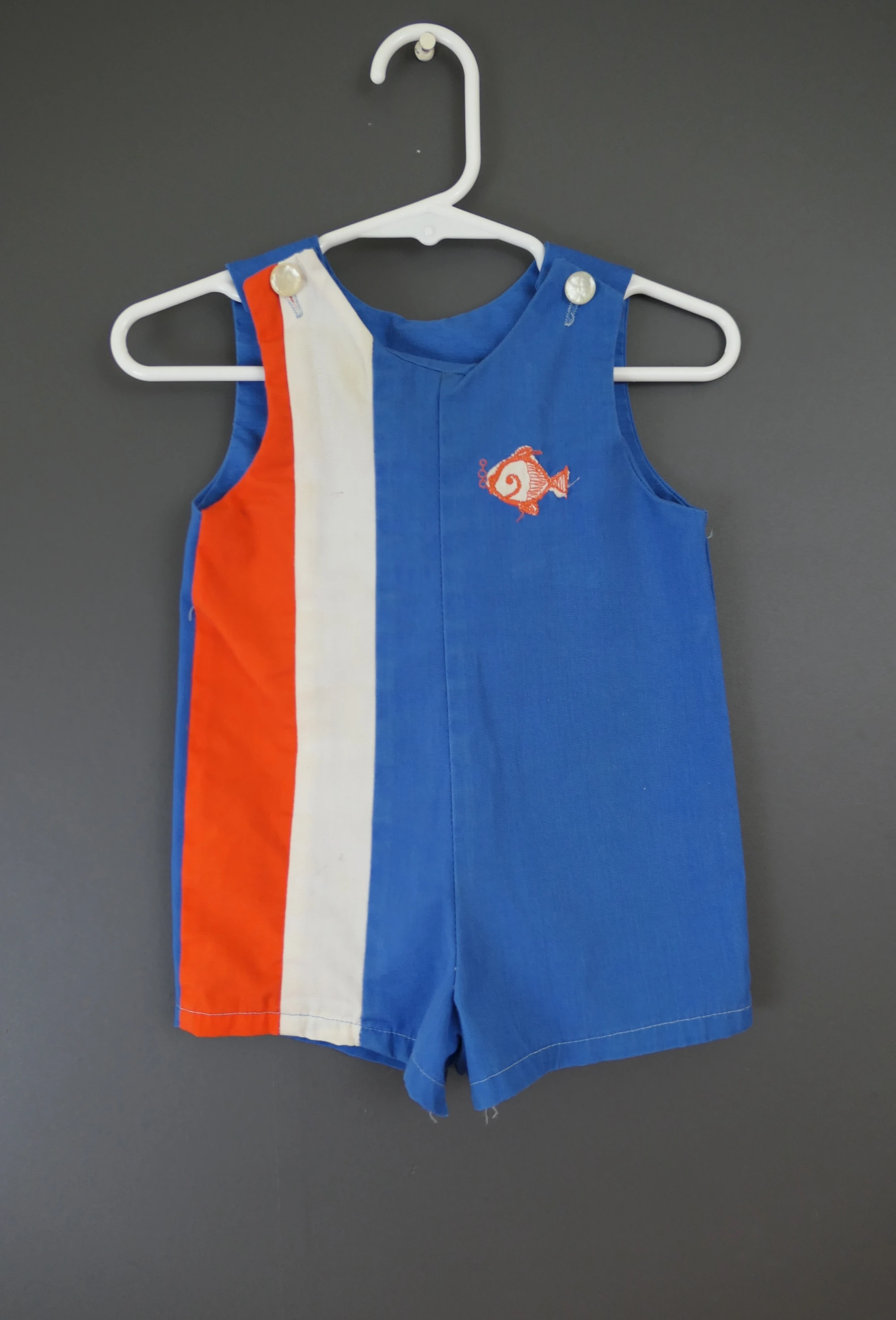 Vintage Baby Onesie Romper Red White & Blouse, 1970s Fish applique