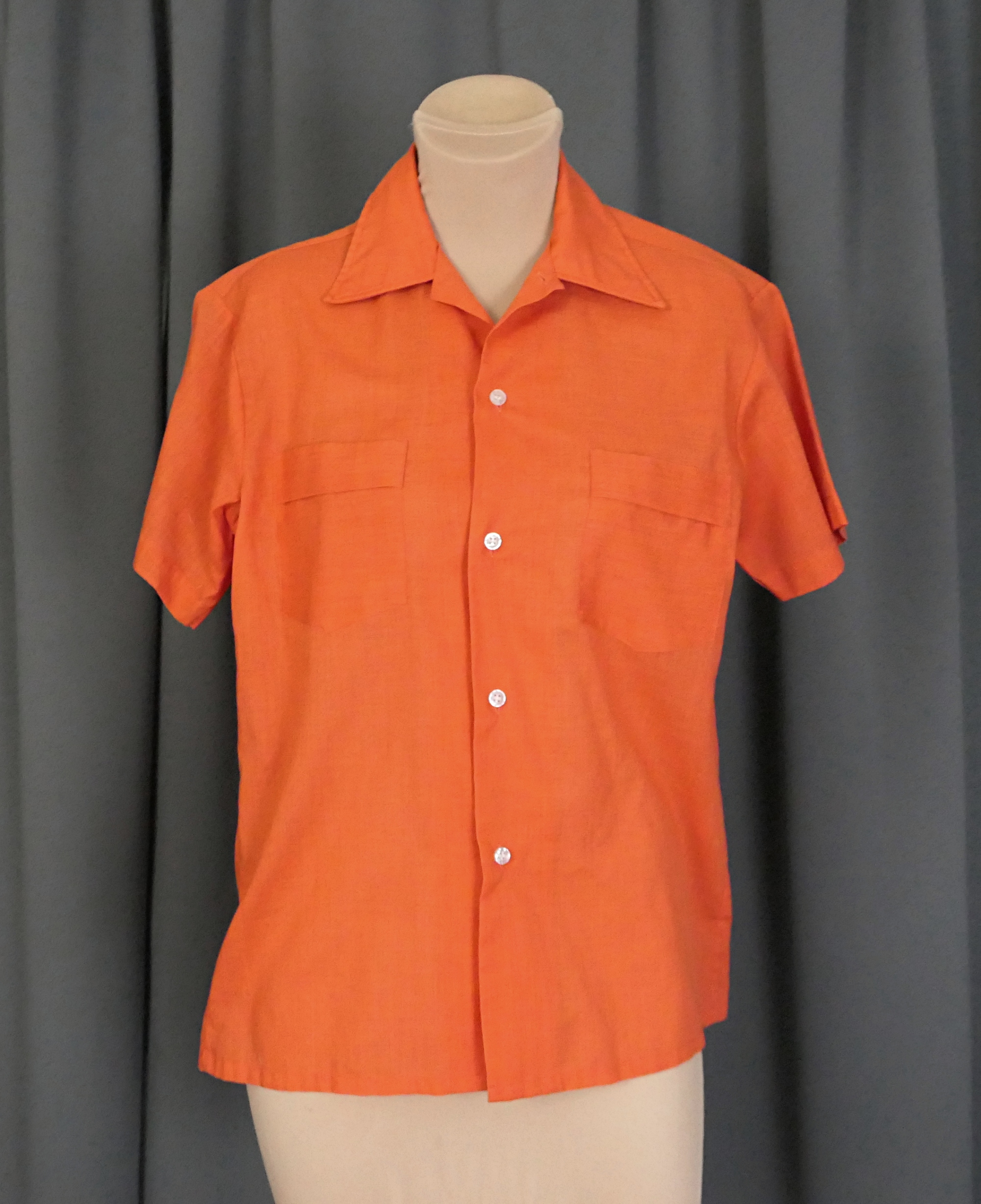 Vintage 1960s Men's Shirt, Orange, Small Aristocrat, cotton blend