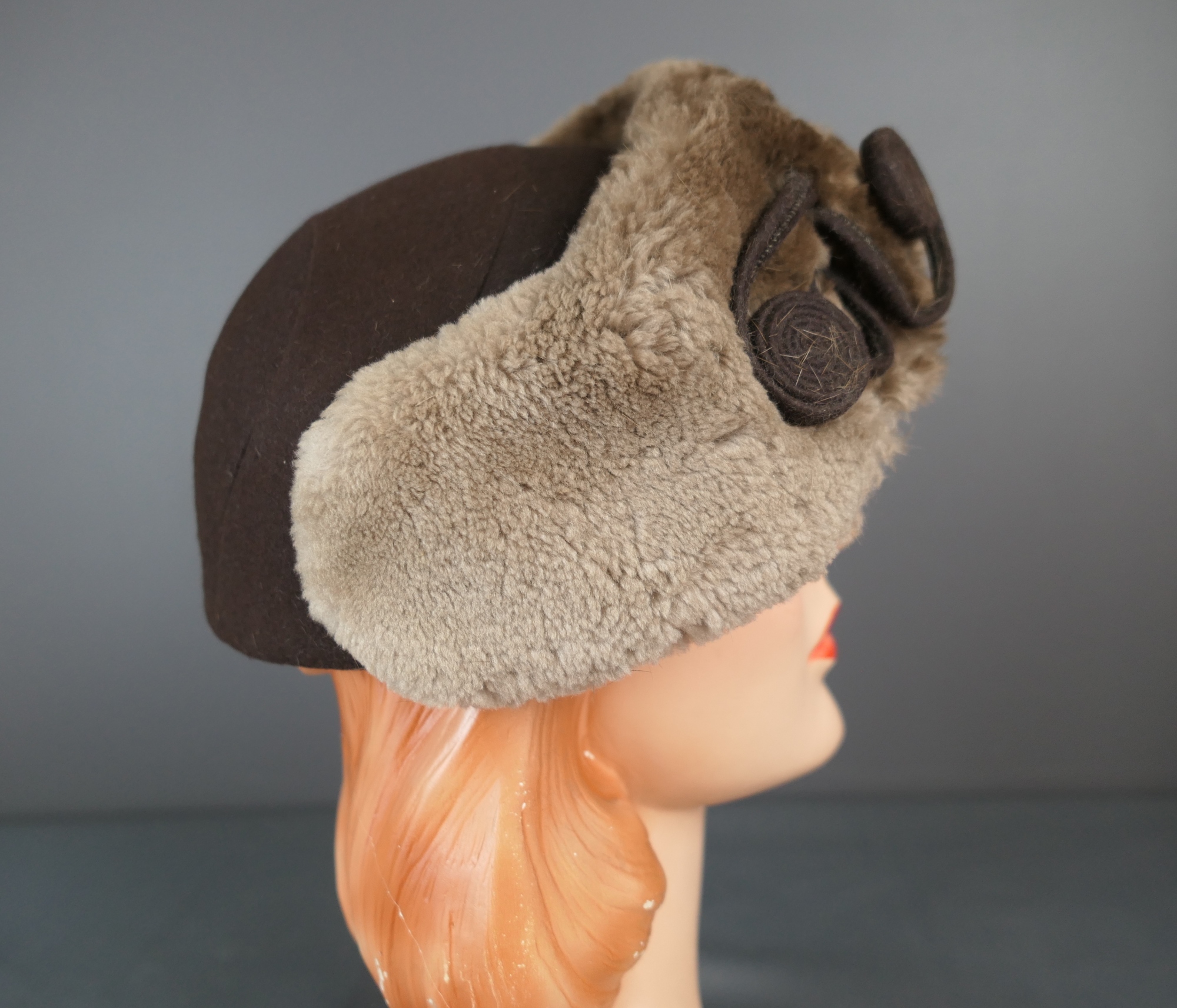 Vintage Classic real animal  Fur Winter Hat in Brown Creme Lined Beaver Fur Trapper Hat – Insulated Leather Winter Hat - Etsy main image 3