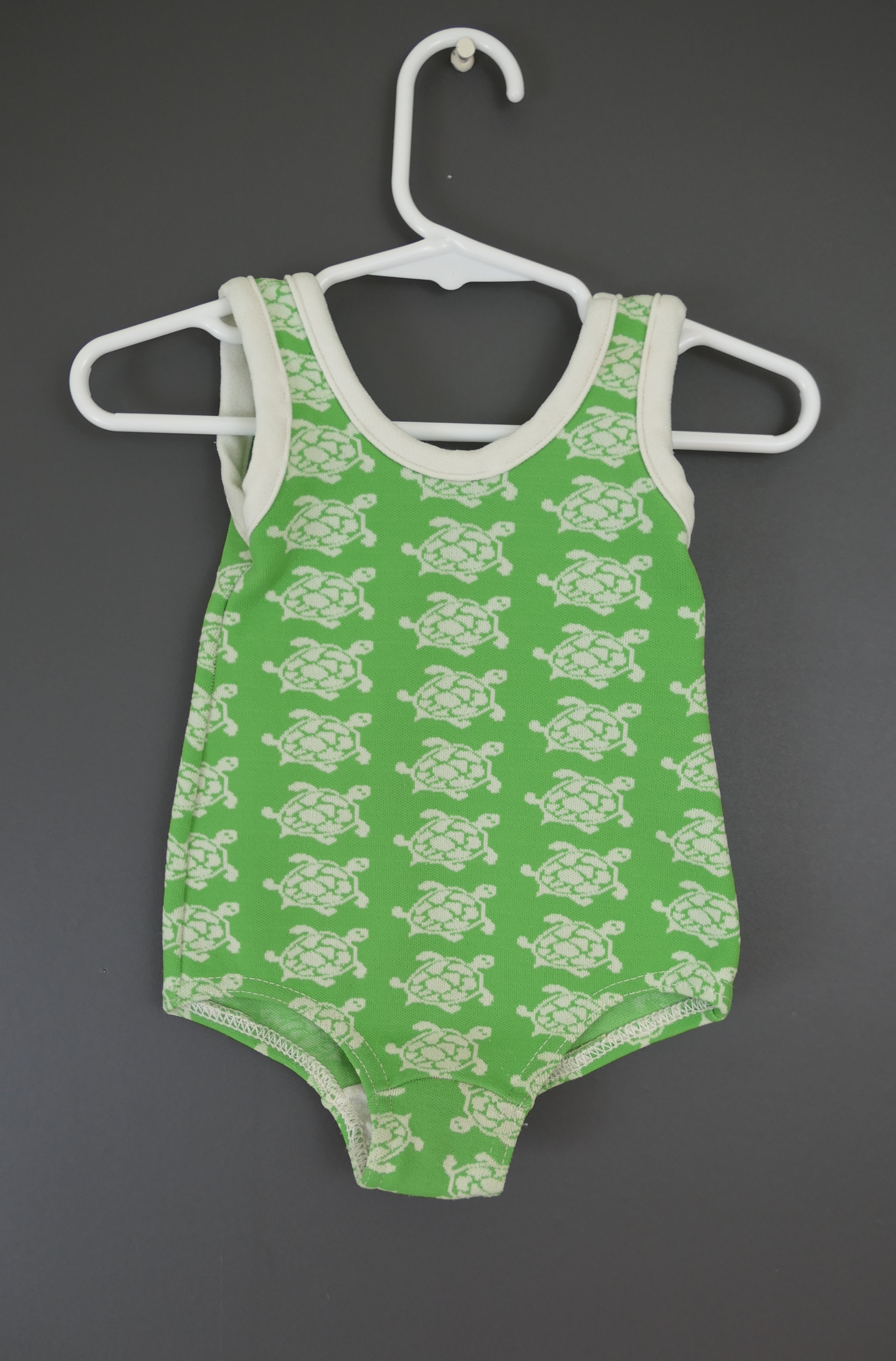 Vintage Green Turtle Swimsuit, 1970s Baby