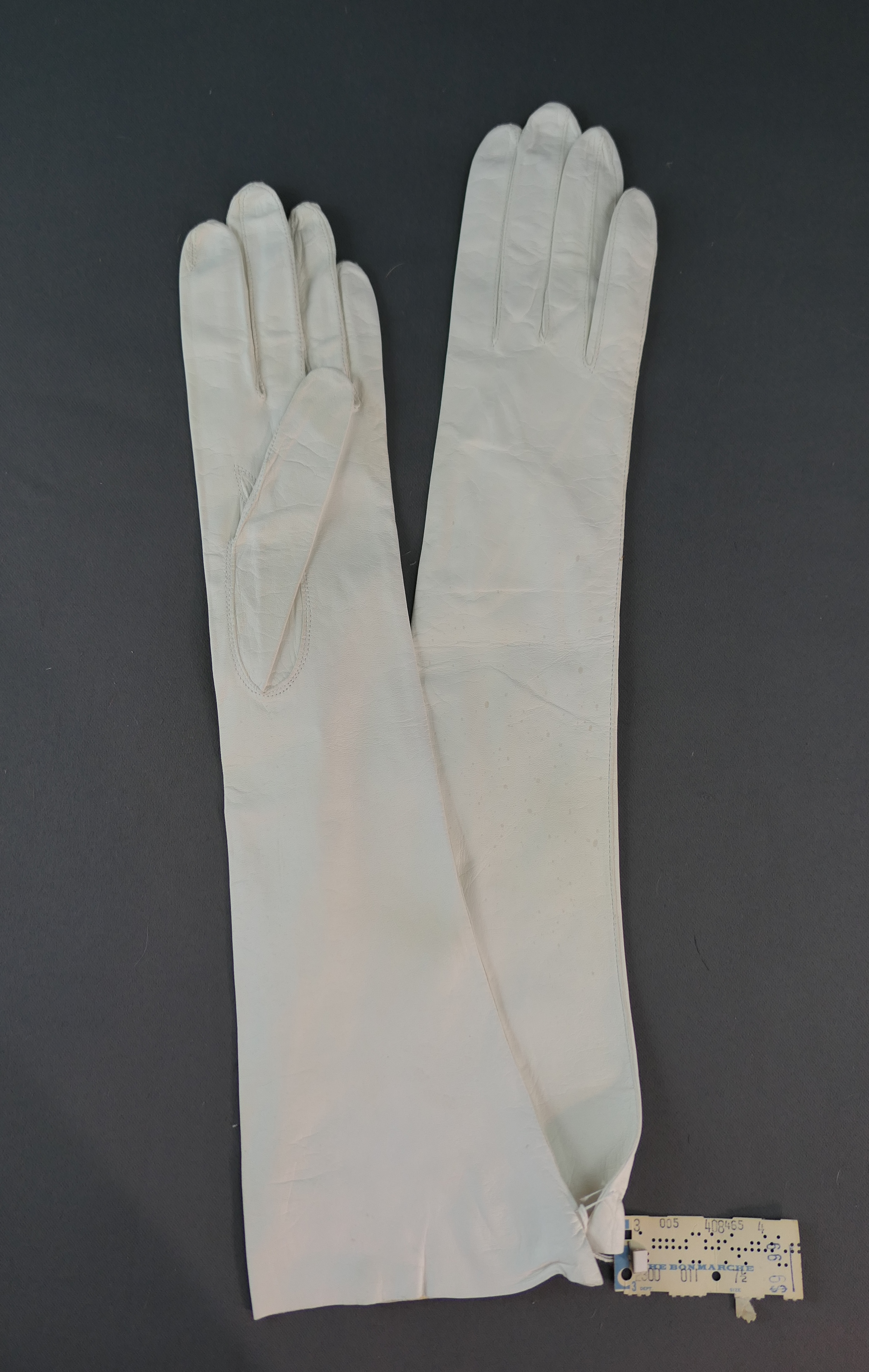 Vintage Long White Leather Gloves, 16 inches long, XS size 6, 1950s made in France, with issues