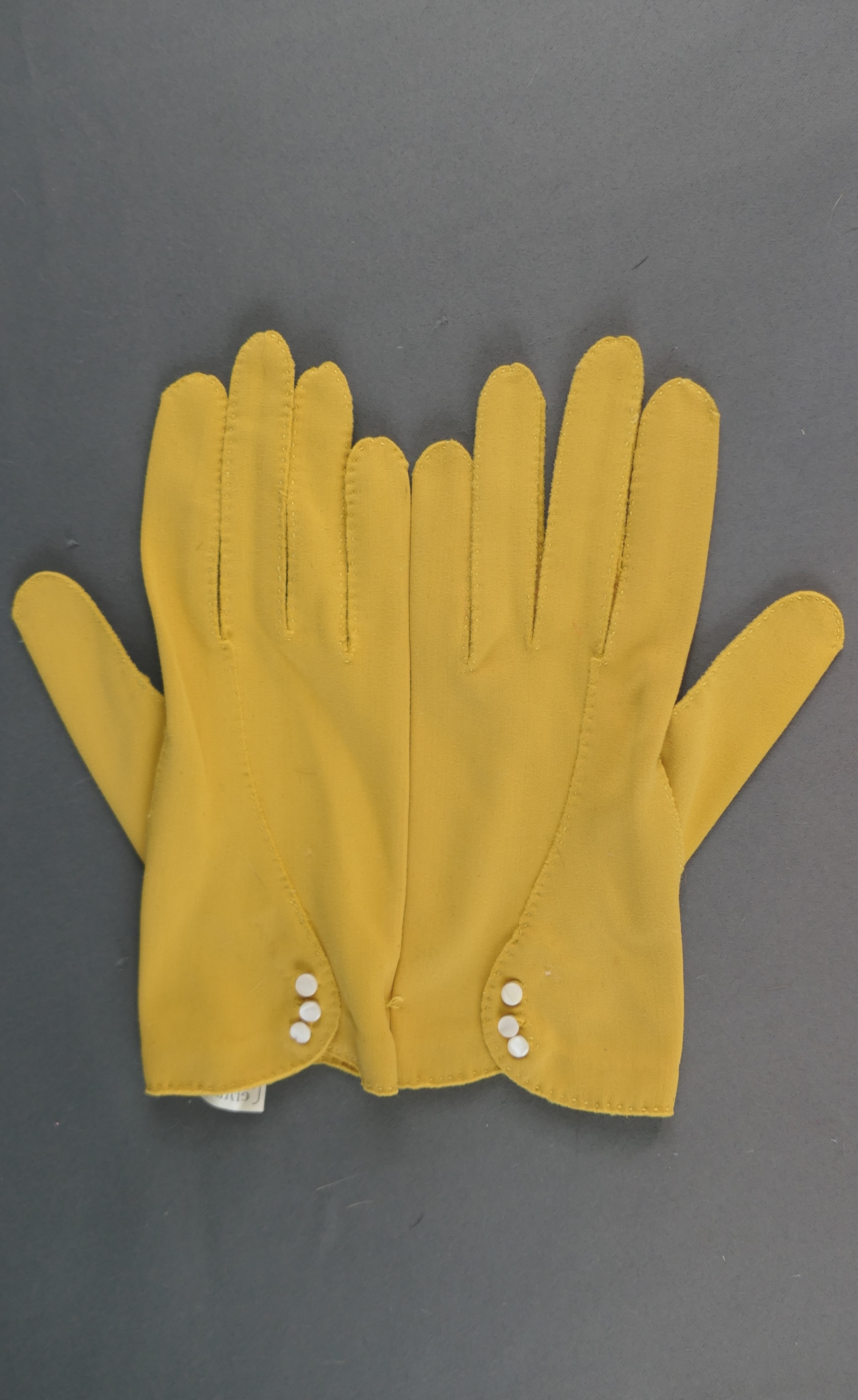 Vintage Yellow Gold Dress Gloves with Tiny White Buttons, 1960s Kayser 7-1/2, unworn
