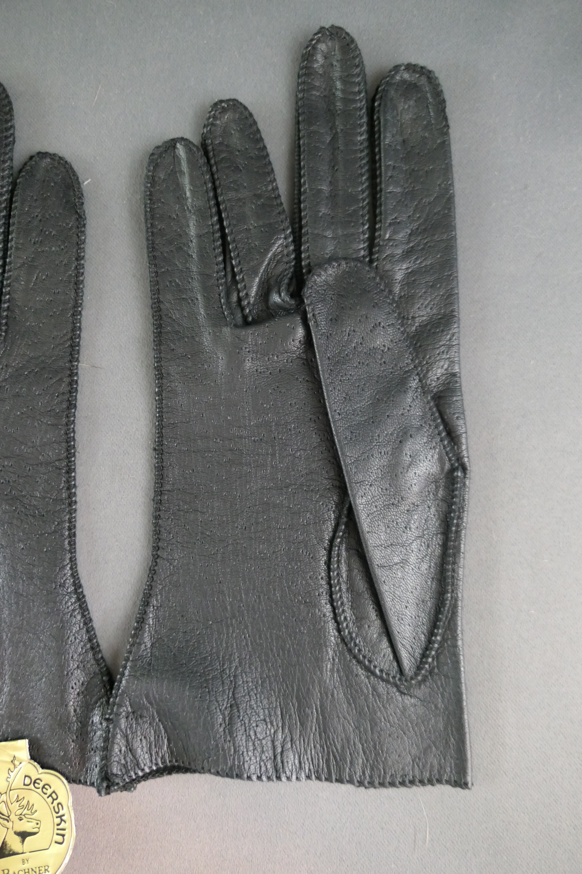 Vintage Black Leather Gloves, unworn 1960s size 7, deerskin