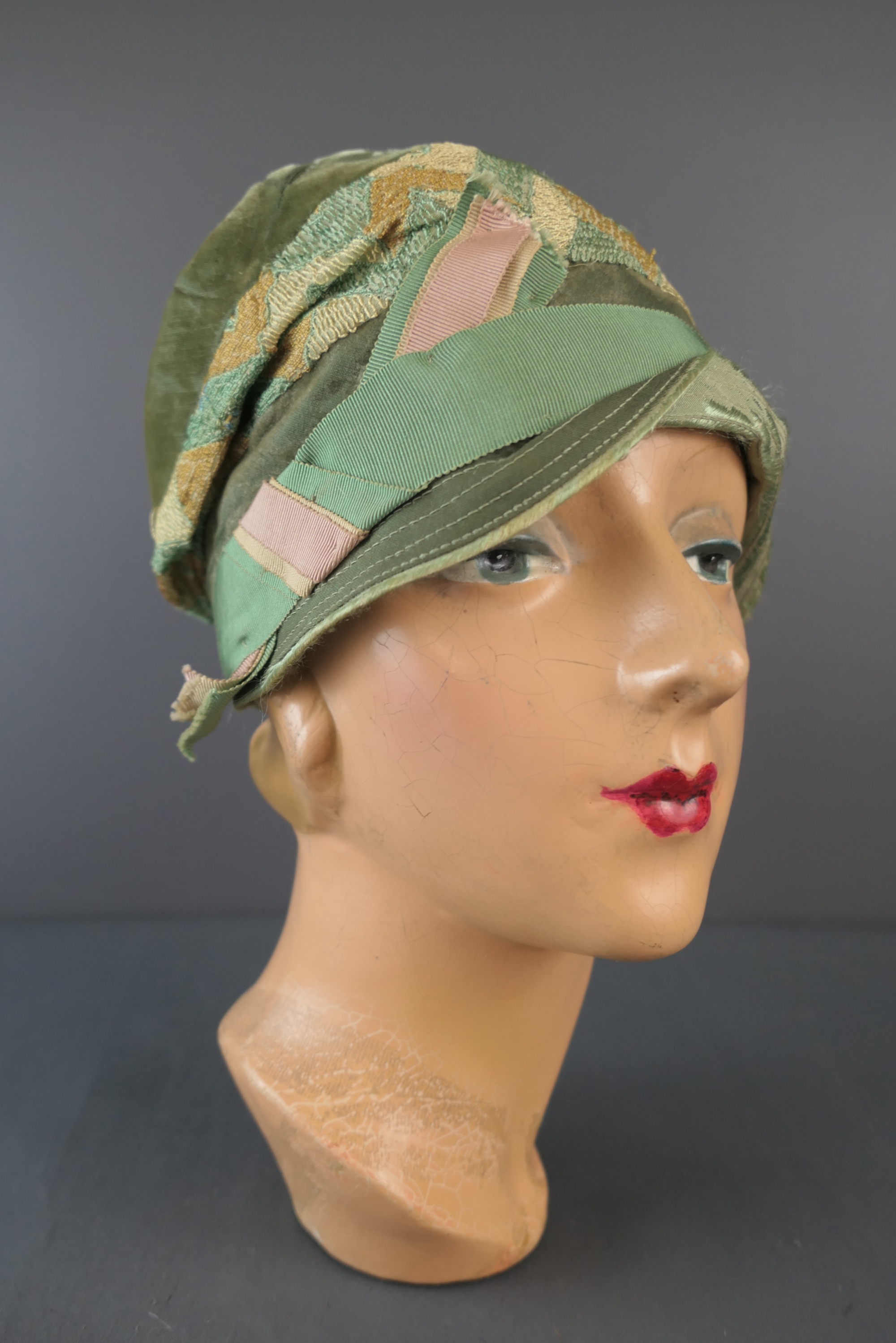 Vintage 1920s Embroidered Cloche Hat Green and Yellow, Beatrice Hat, issues