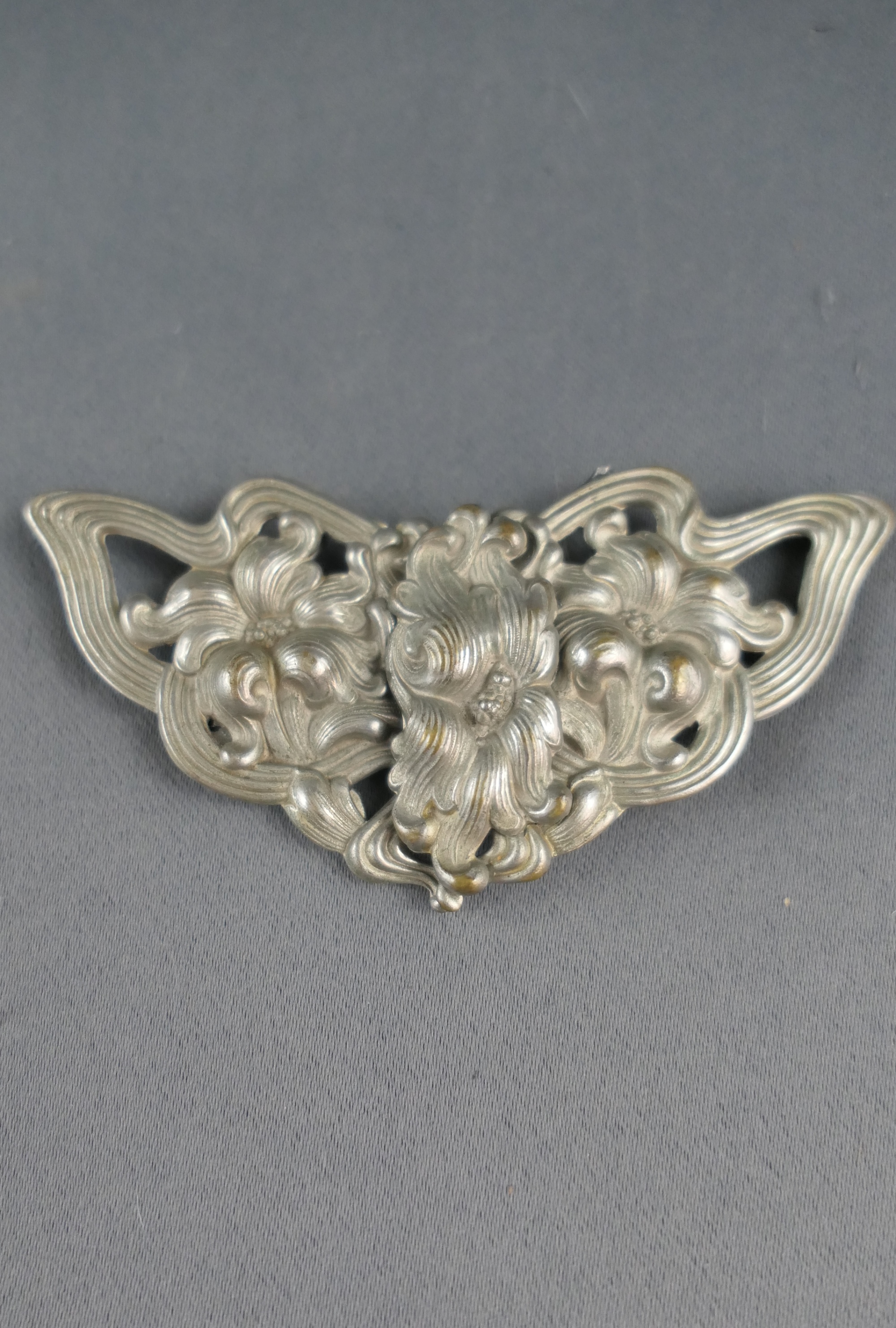 Antique Art Nouveau Belt Buckle, Flowers, 1900s