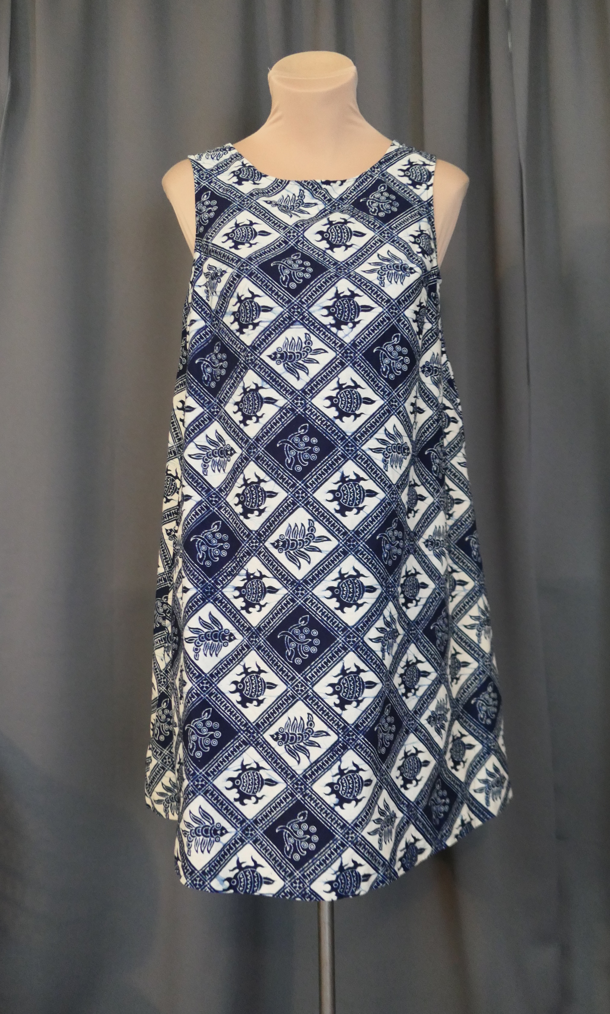 Vintage Batik Summer Tent Dress 1960s Sleeveless, 32 bust
