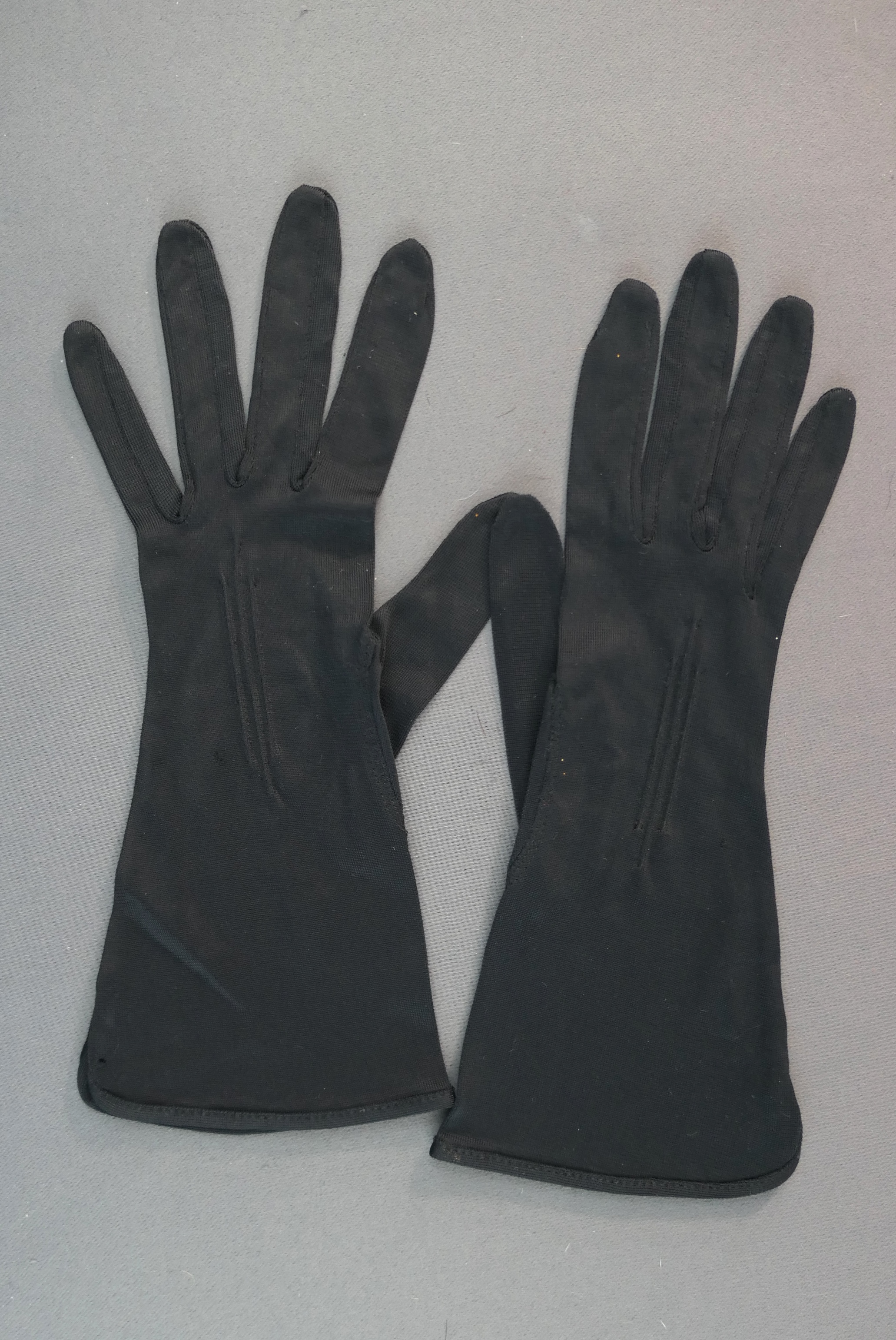 Vintage Black Rayon Gloves 1940s XXS size 5, issues