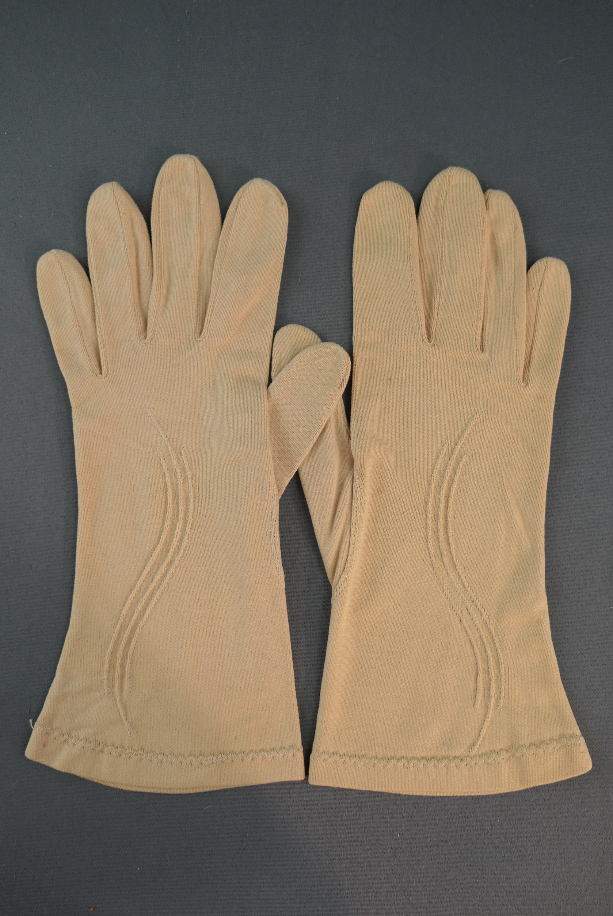 Vintage Beige Brushed Rayon Gloves, size 7 1930s 1940s