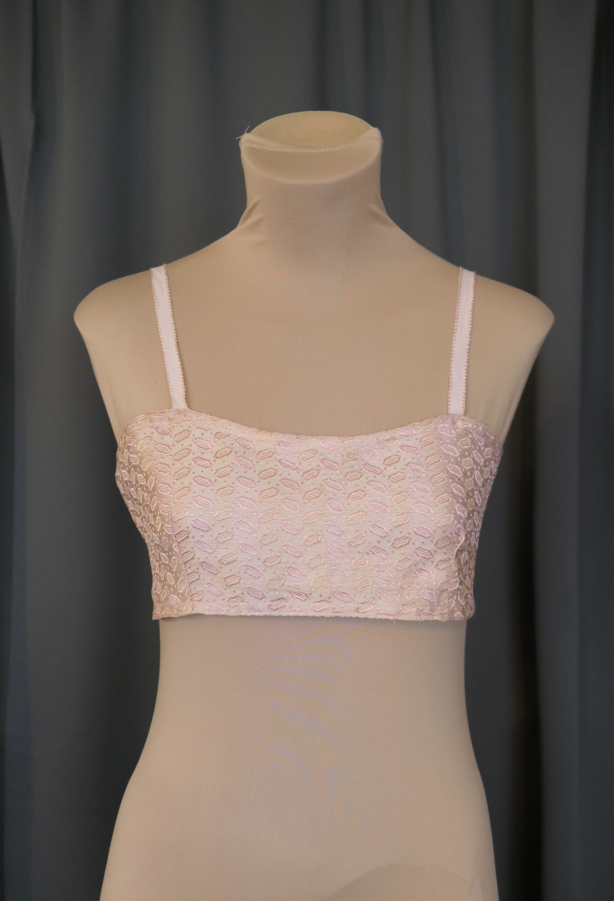 Vintage 1920s Peach Brocade Bandeau Bra, Shiny Brocade, 36 inch bust, missing hooks