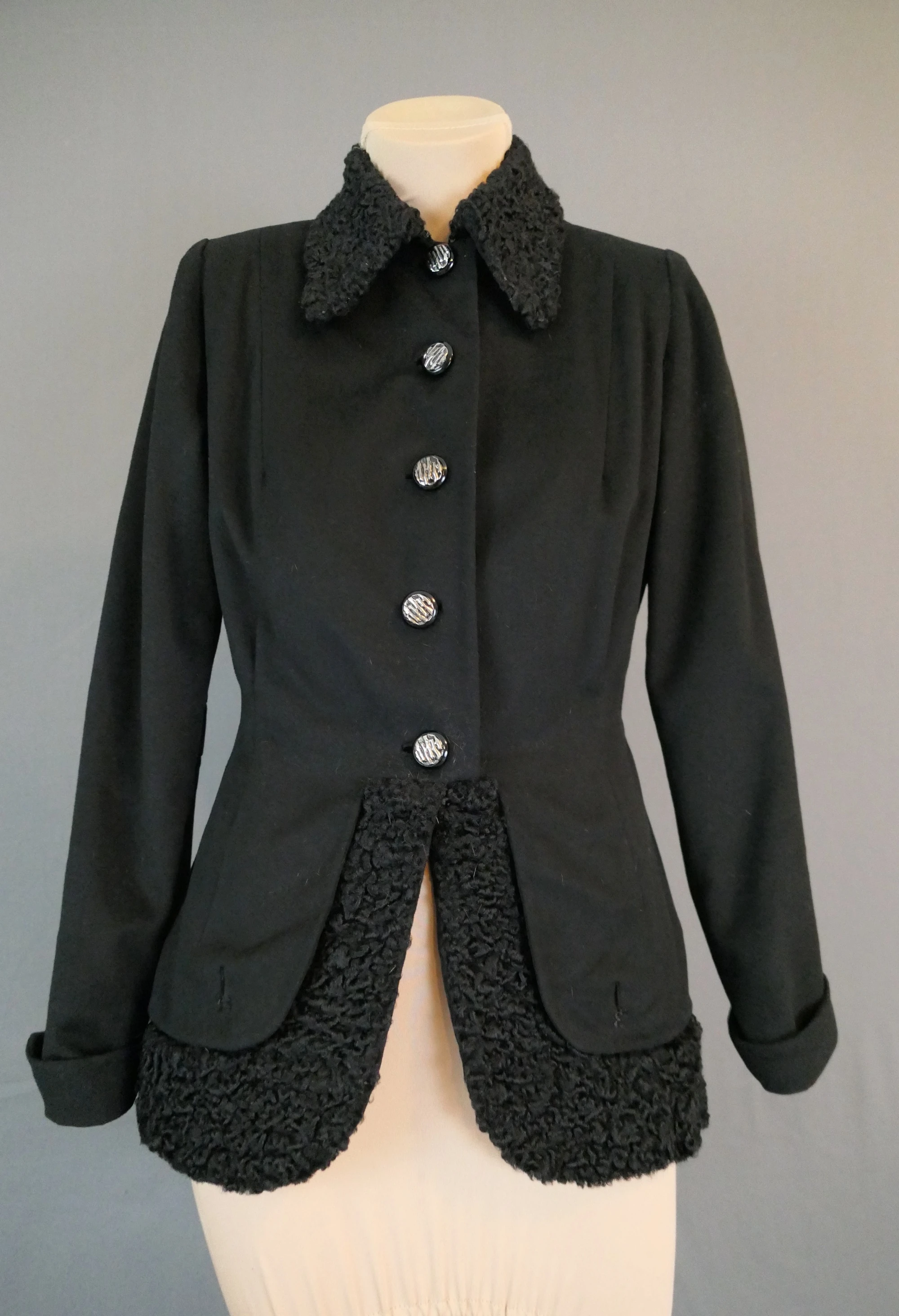 Vintage Tailored Wool Jacket with Persian Fur Trim, 1950s, 36 bust
