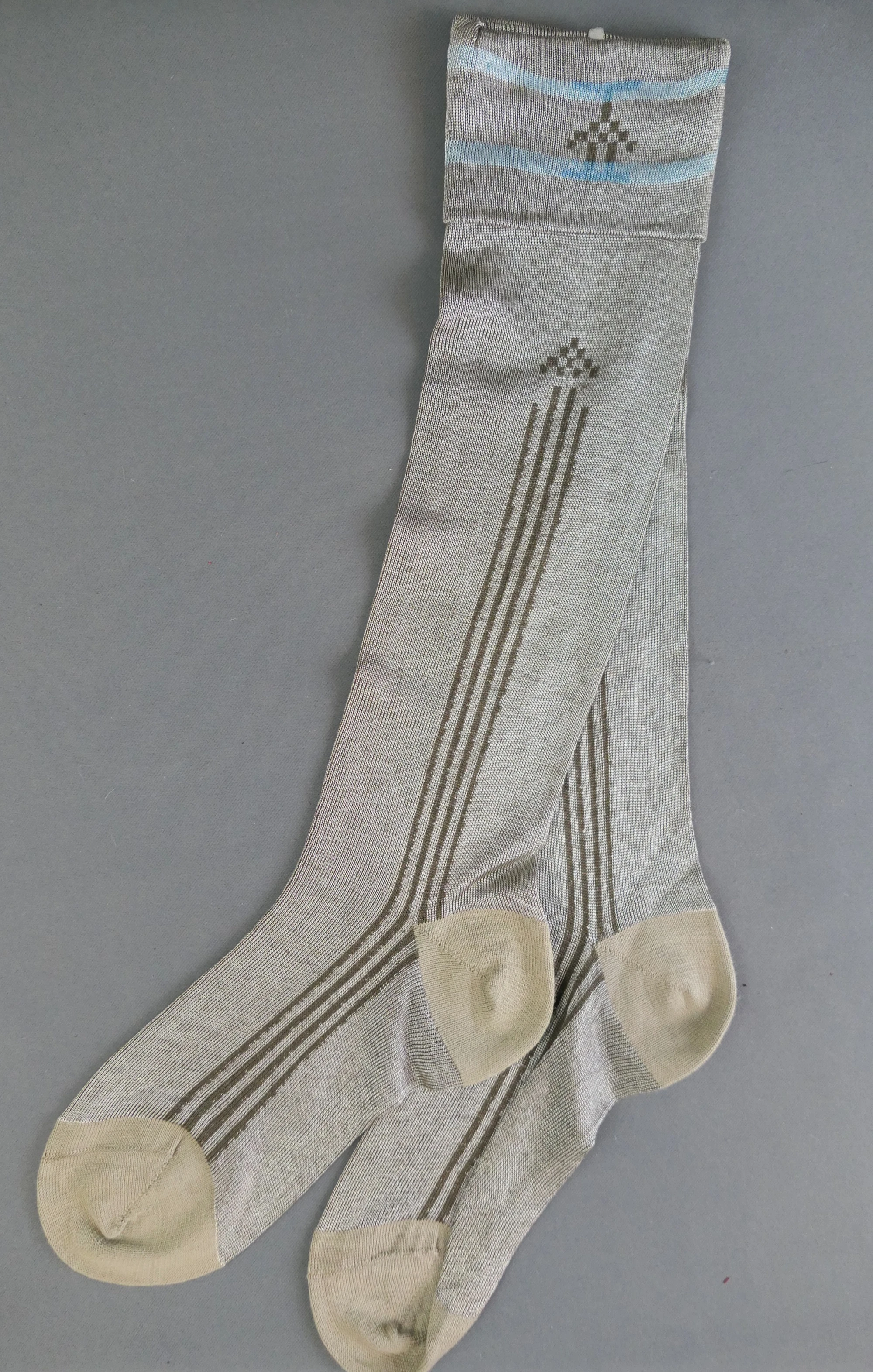 Vintage Boy's Brown & Beige Cuffed Socks, Fancy Knee Highs 1920s 1930s for knickers