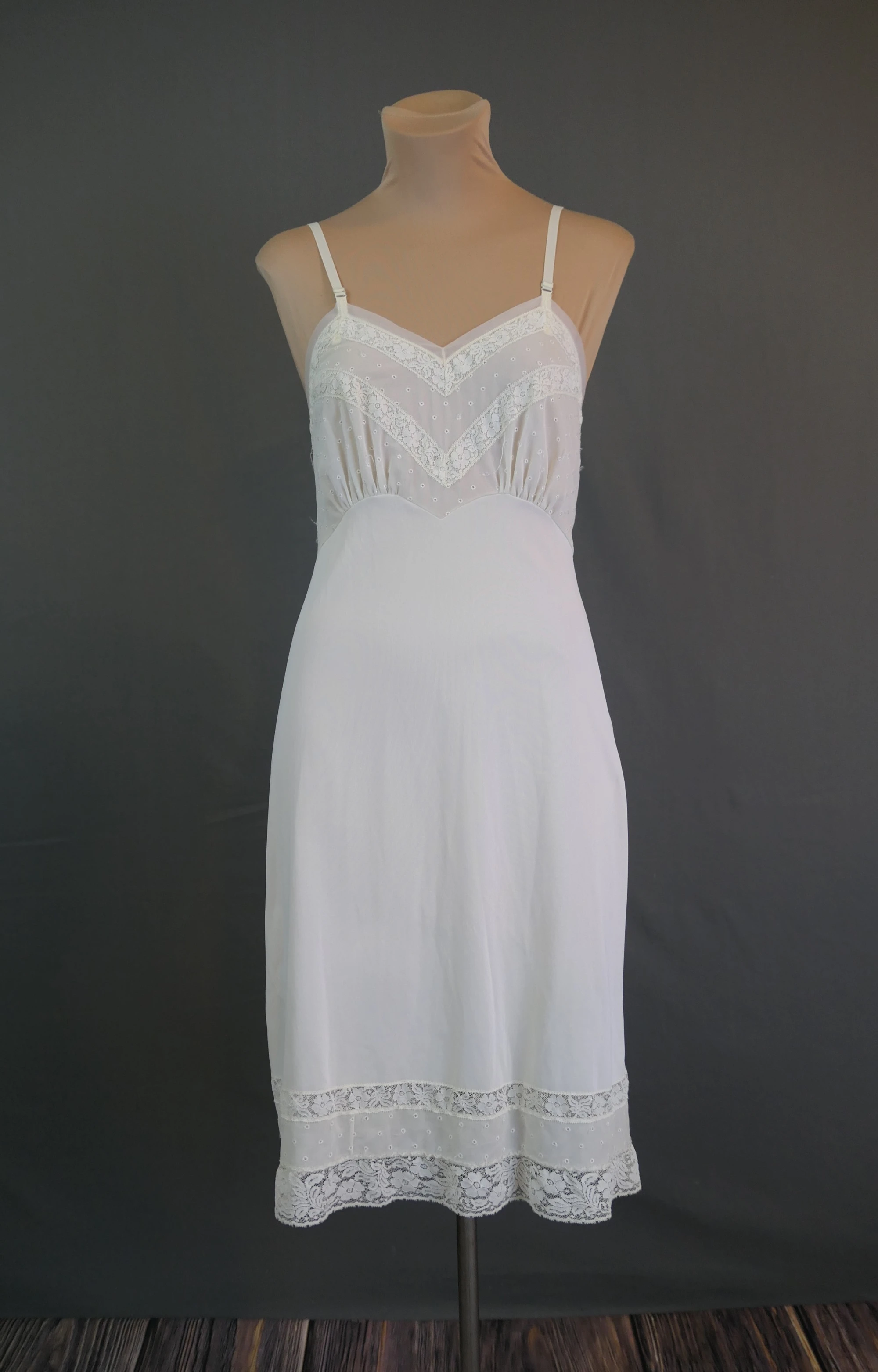 Vintage 1960s Off White Full Slip, Nylon with Embroidered Trim, 34 bust, Laros