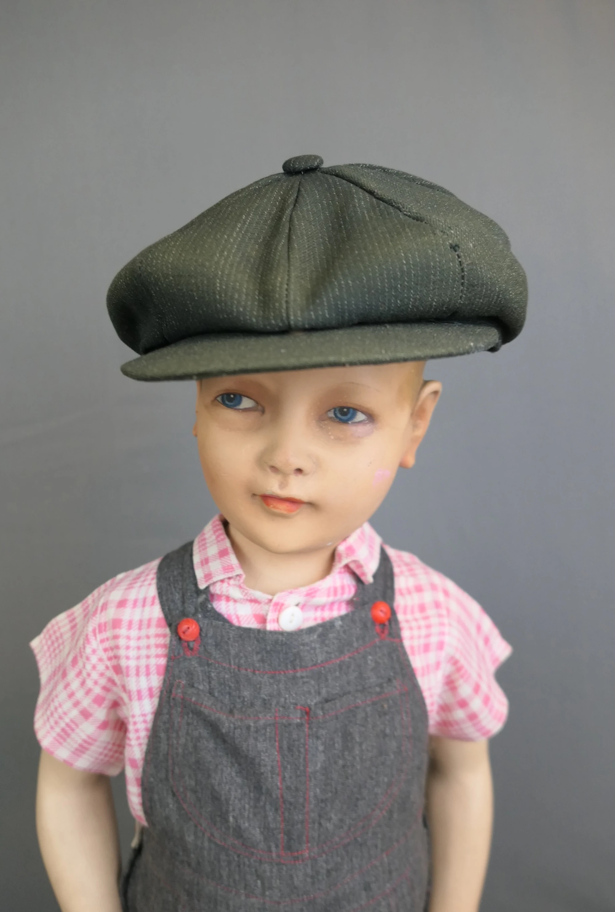 Vintage Boy's Green Wool Newsboy Cap, Lined Ear Flaps, 1920s or earlier, by Diamond NY, 20in head