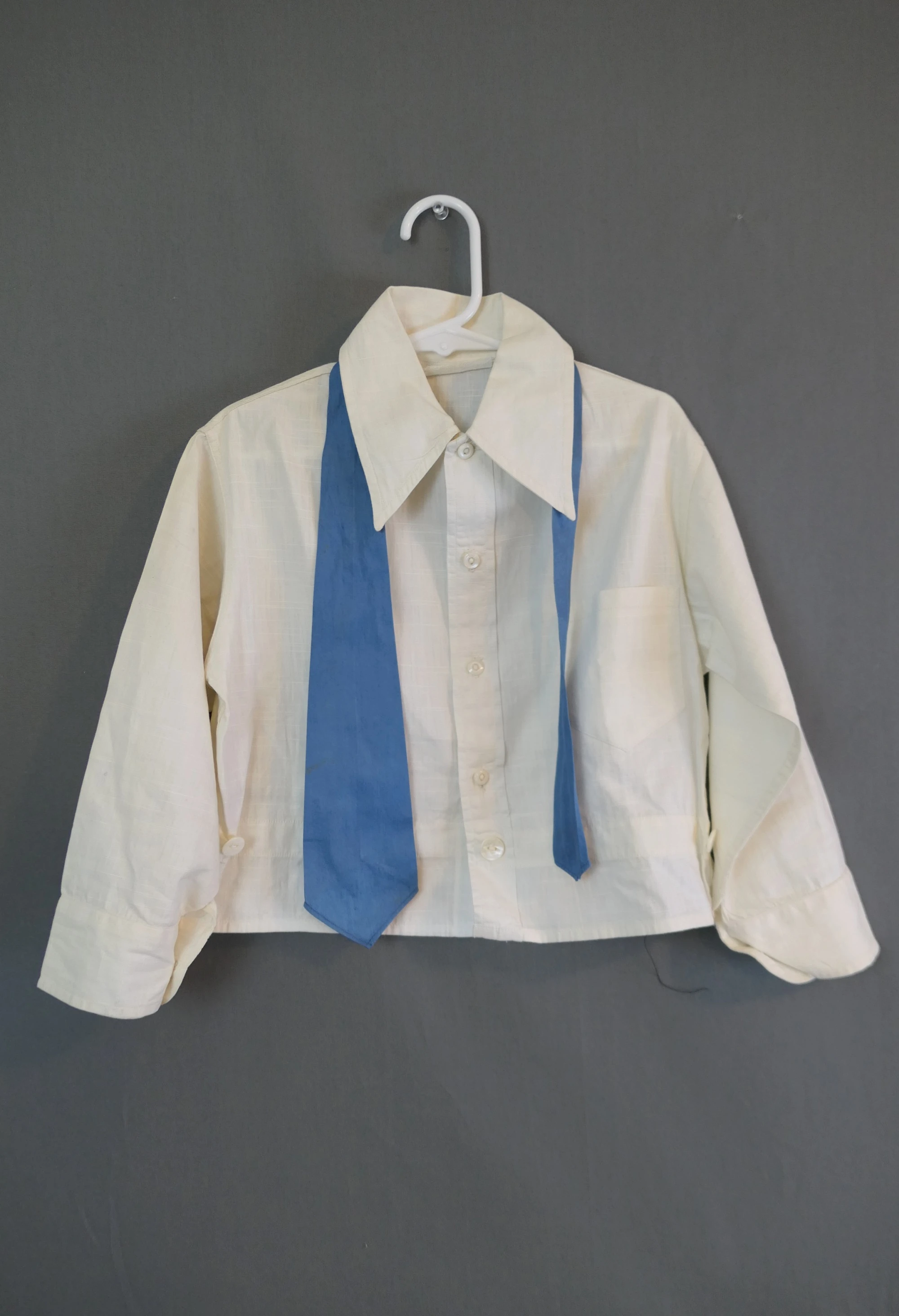 Vintage 1930s Little Boy's White Shirt with Blue Tie, Tom Sawyer age 7 label