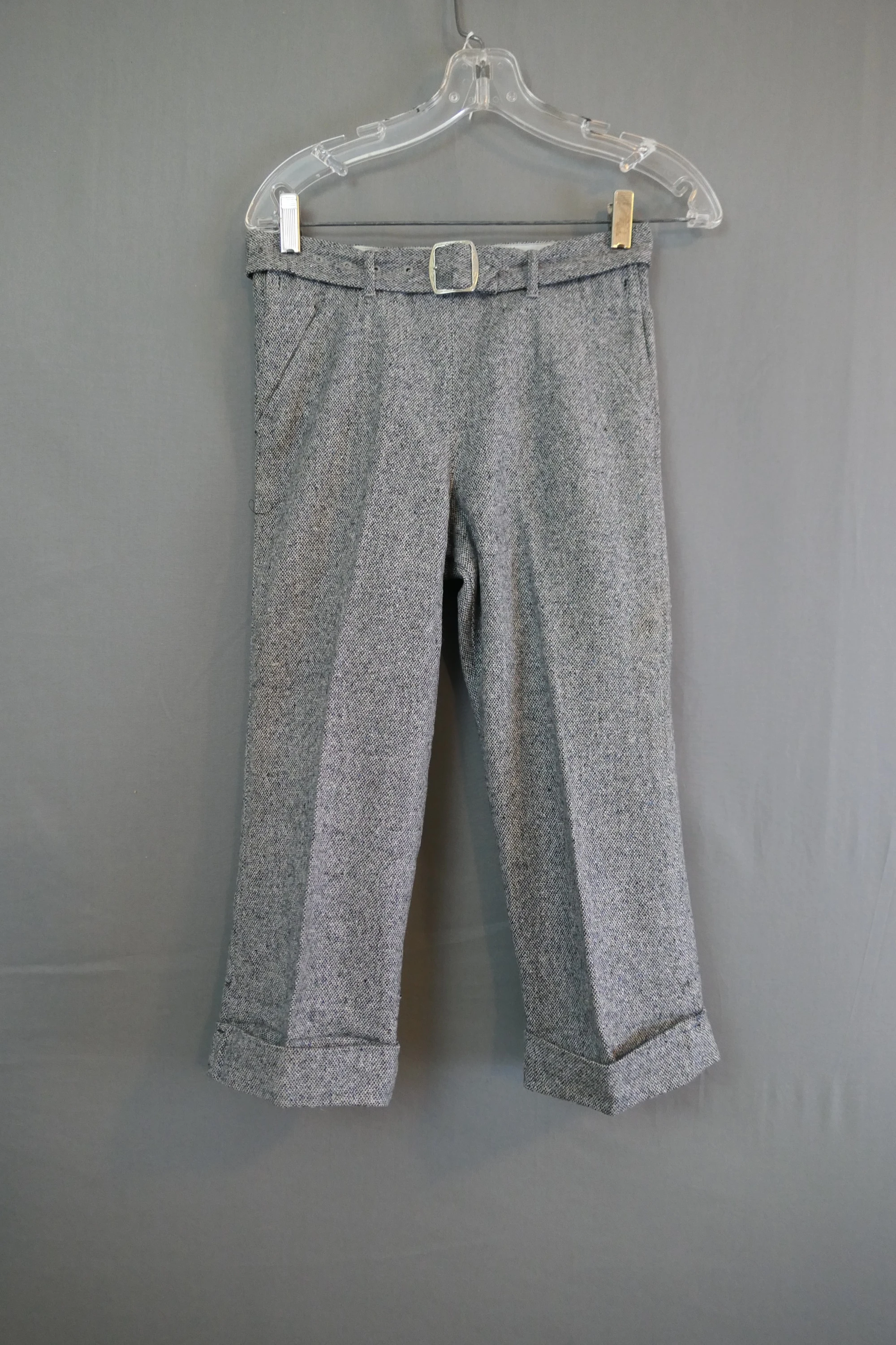 Vintage 1930s Little Boy's Pants with Cuffs, Gray Blue Tweedy Wool
