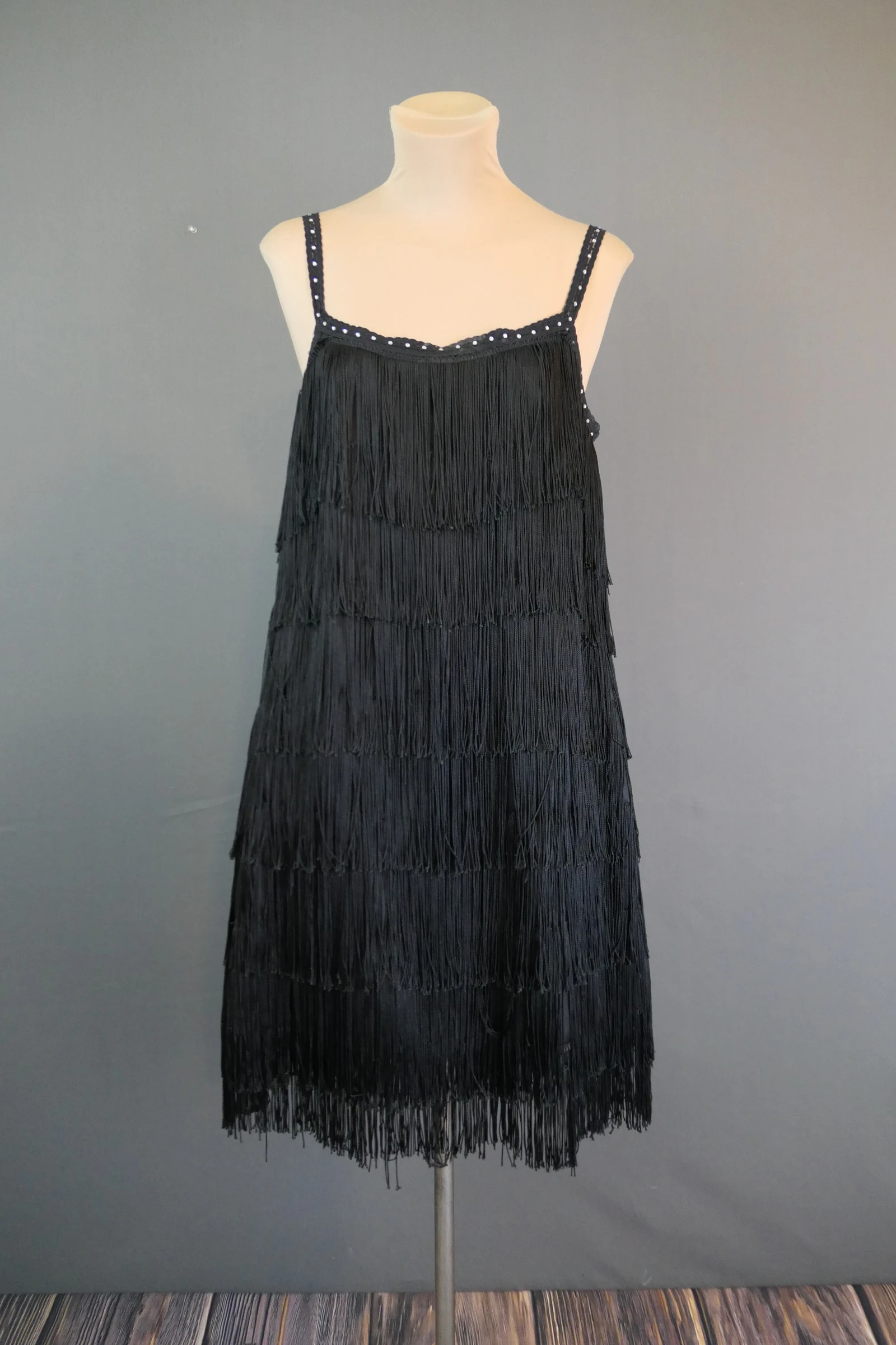 Vintage Black Fringe Flapper Style Dress, fits 37 inch bust, 1990s, Go-go