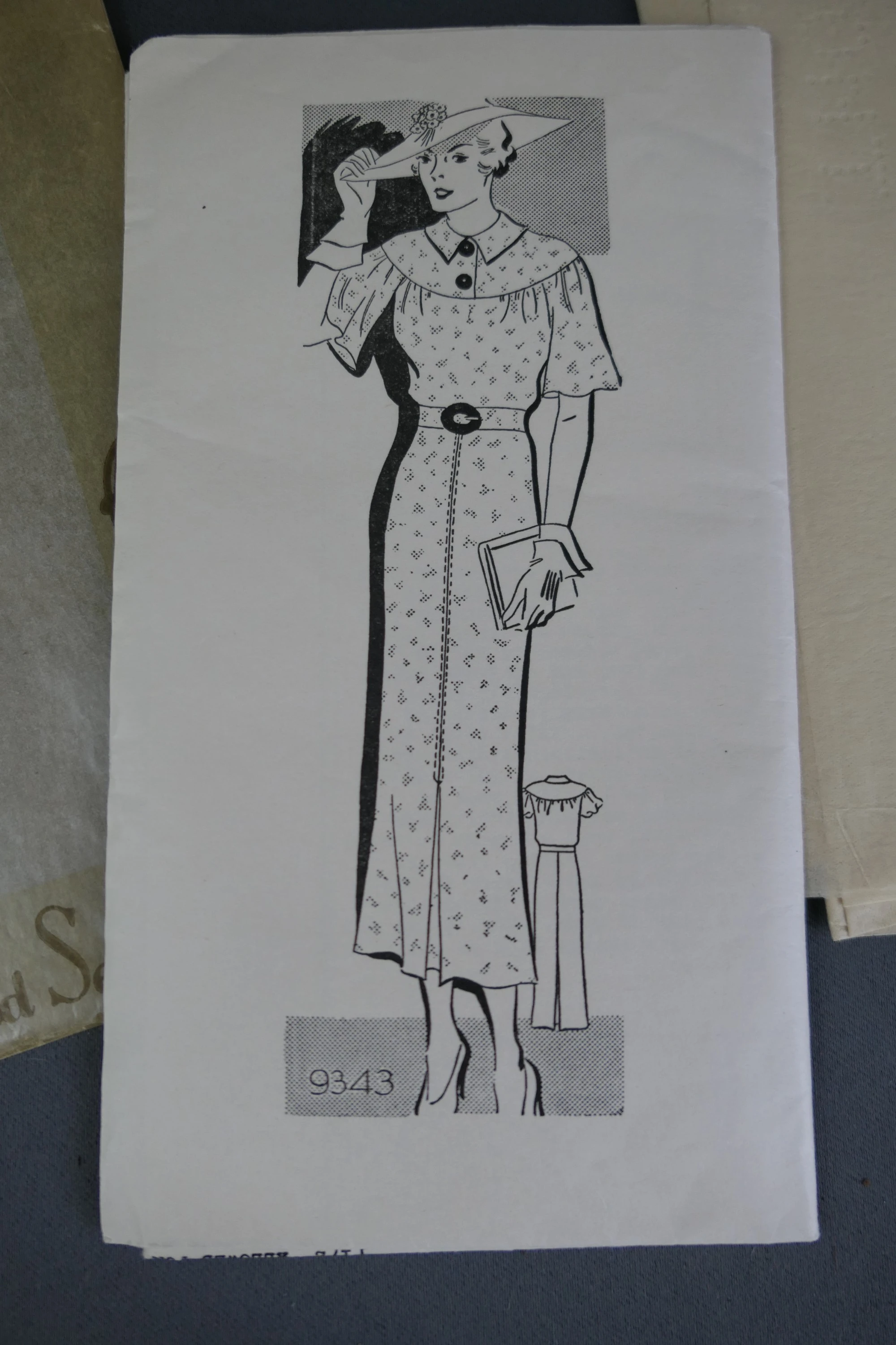 Vintage 1930s Dress Pattern, Marian Martin 9343, unused, 42 bust