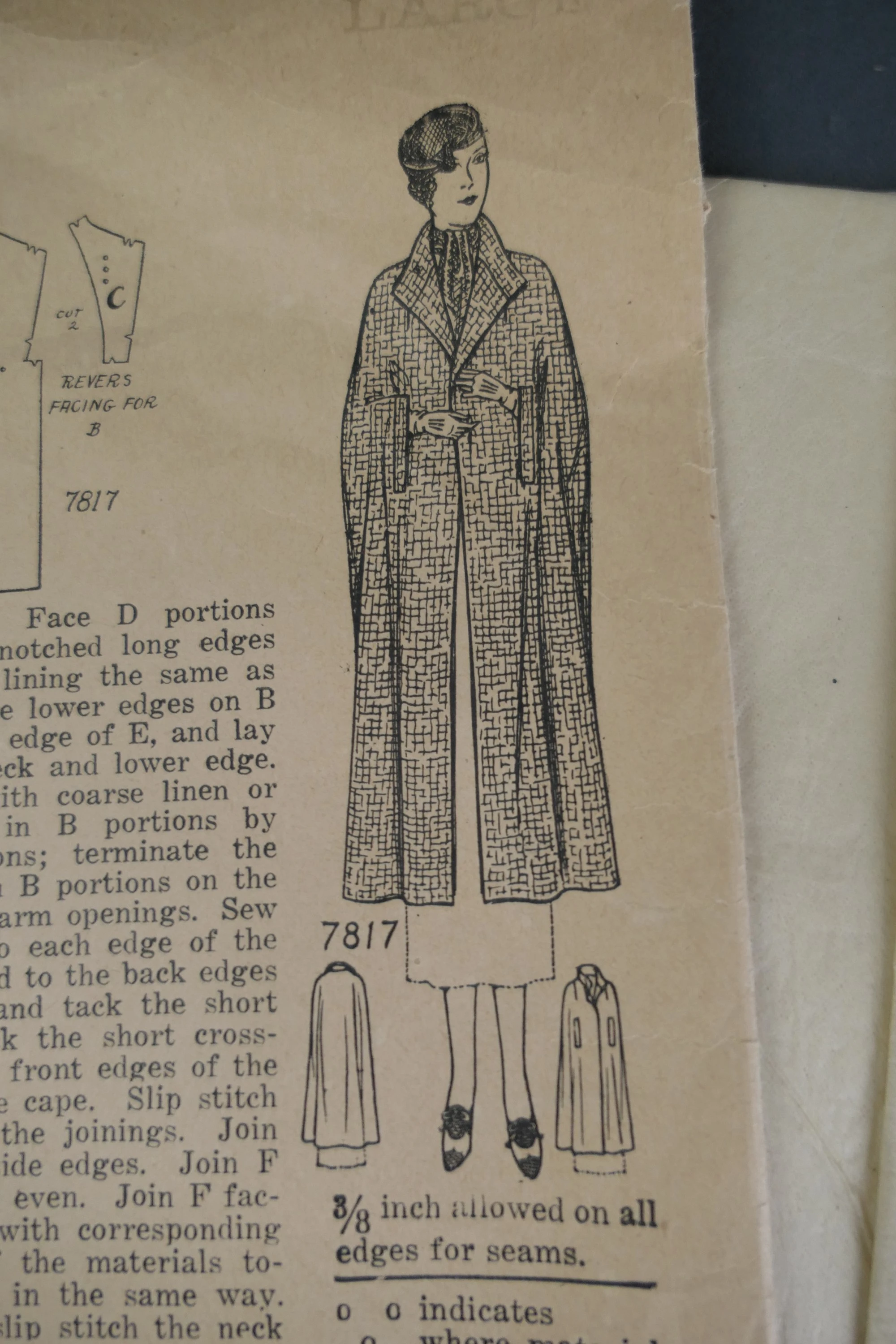 Vintage 1930s Cape Pattern, Large, Unused Mail Order