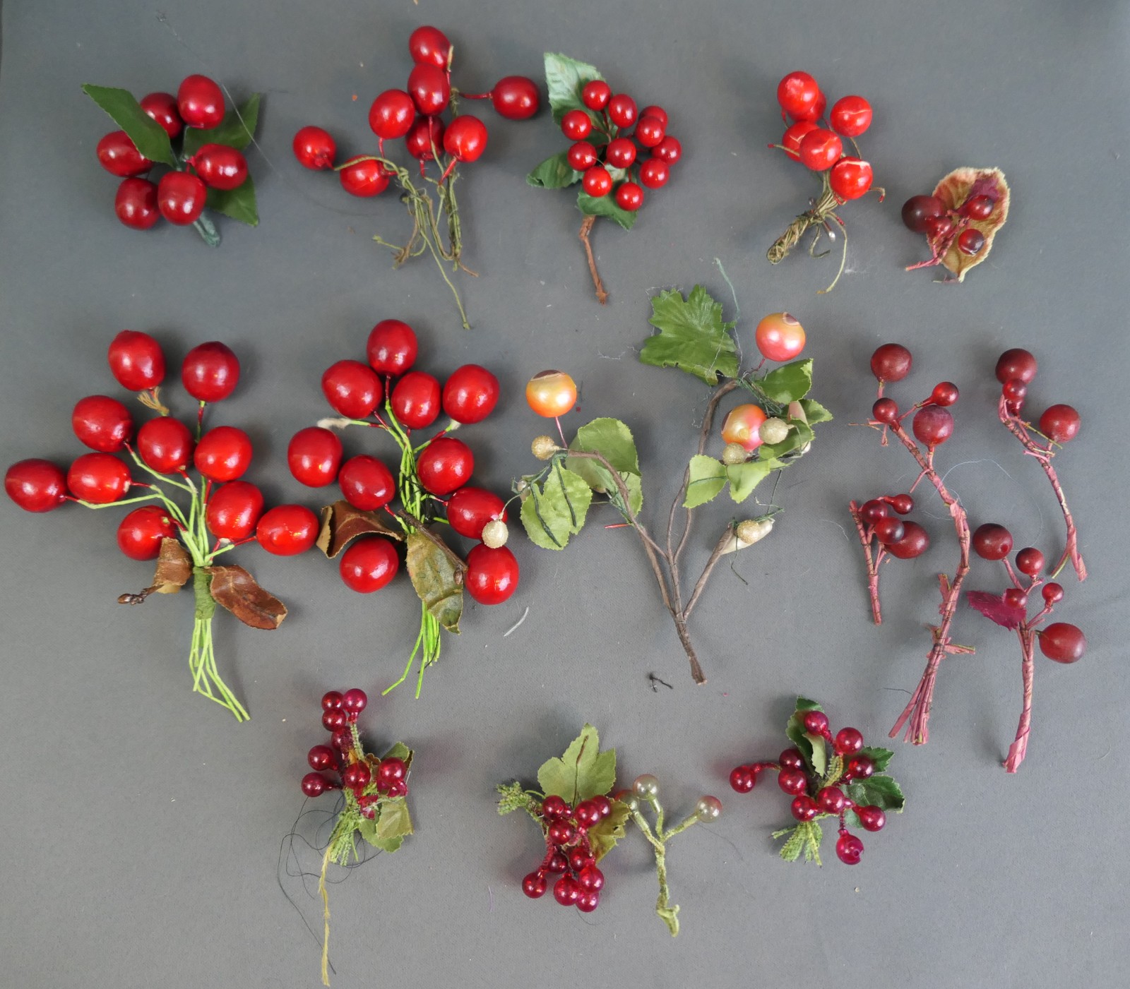 Small Lot of Vintage Red Millinery Berries, some glass,  1940s 1950s