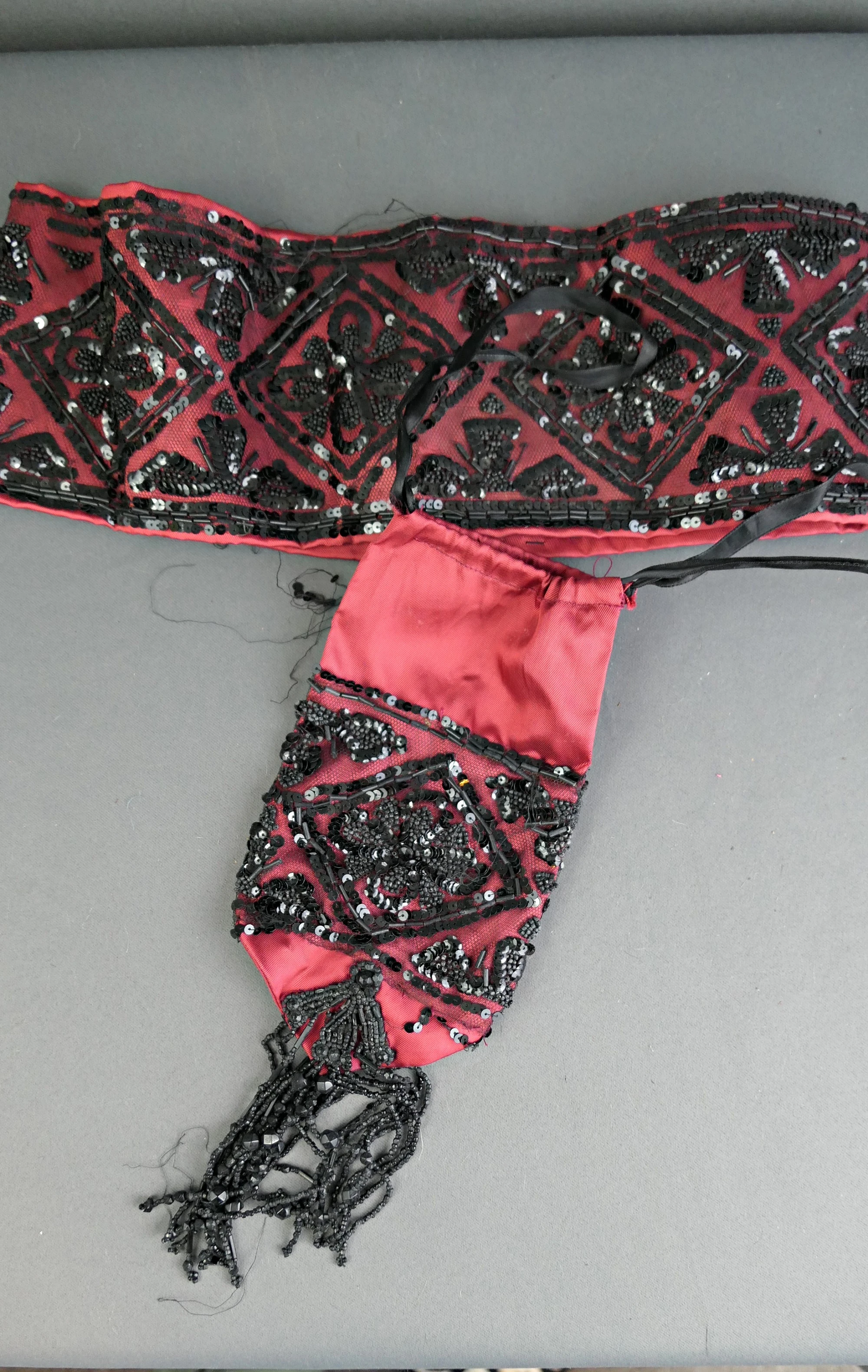 Vintage Edwardian Costume Belt and Purse, made with Antique Beaded & Sequin Lace, issues