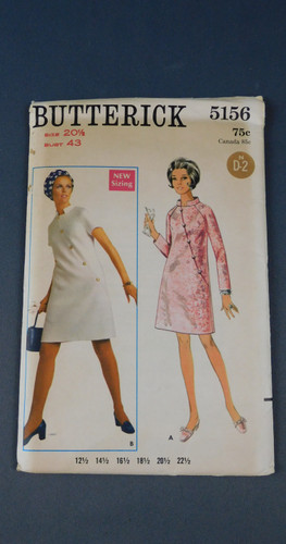 Vintage 1960s Fitted Shift Dress Pattern, 43 bust half Size, Butterick ...
