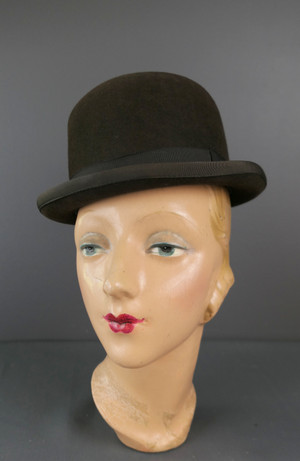 Vintage Brown Felt Derby Style Riding Hat 1970s 22 inch head