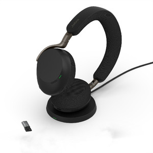 Jabra Evolve3 75 UC Stereo ANC, Wireless Bluetooth Headset, Link 390 Adapter, With Charging Pad, USB-A (Black)