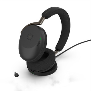 Jabra Evolve3 85 UC Stereo ANC, Wireless Bluetooth Headset, Link 390 Adapter, With Charging Pad, USB-C (Black)
