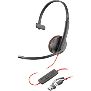 Poly Plantronics Blackwire 3210 Mono Office Headset, USB-C with USB-C/A Adapter
