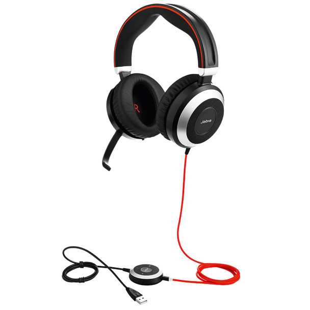 Jabra Evolve 80 MS Corded Noise Cancelling Headset, USB, 3.5mm Jack